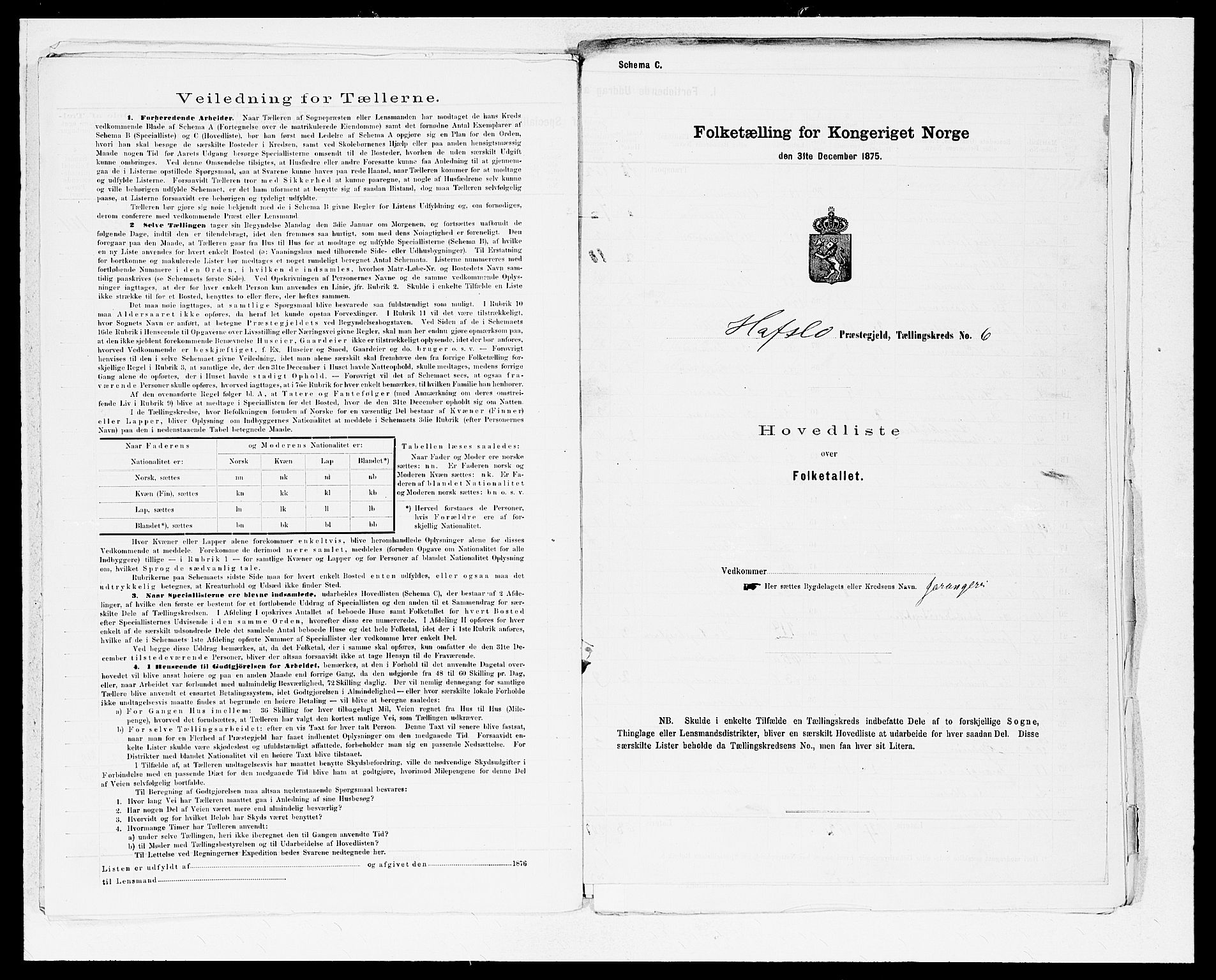 SAB, Folketelling 1875 for 1425P Hafslo prestegjeld, 1875, s. 14