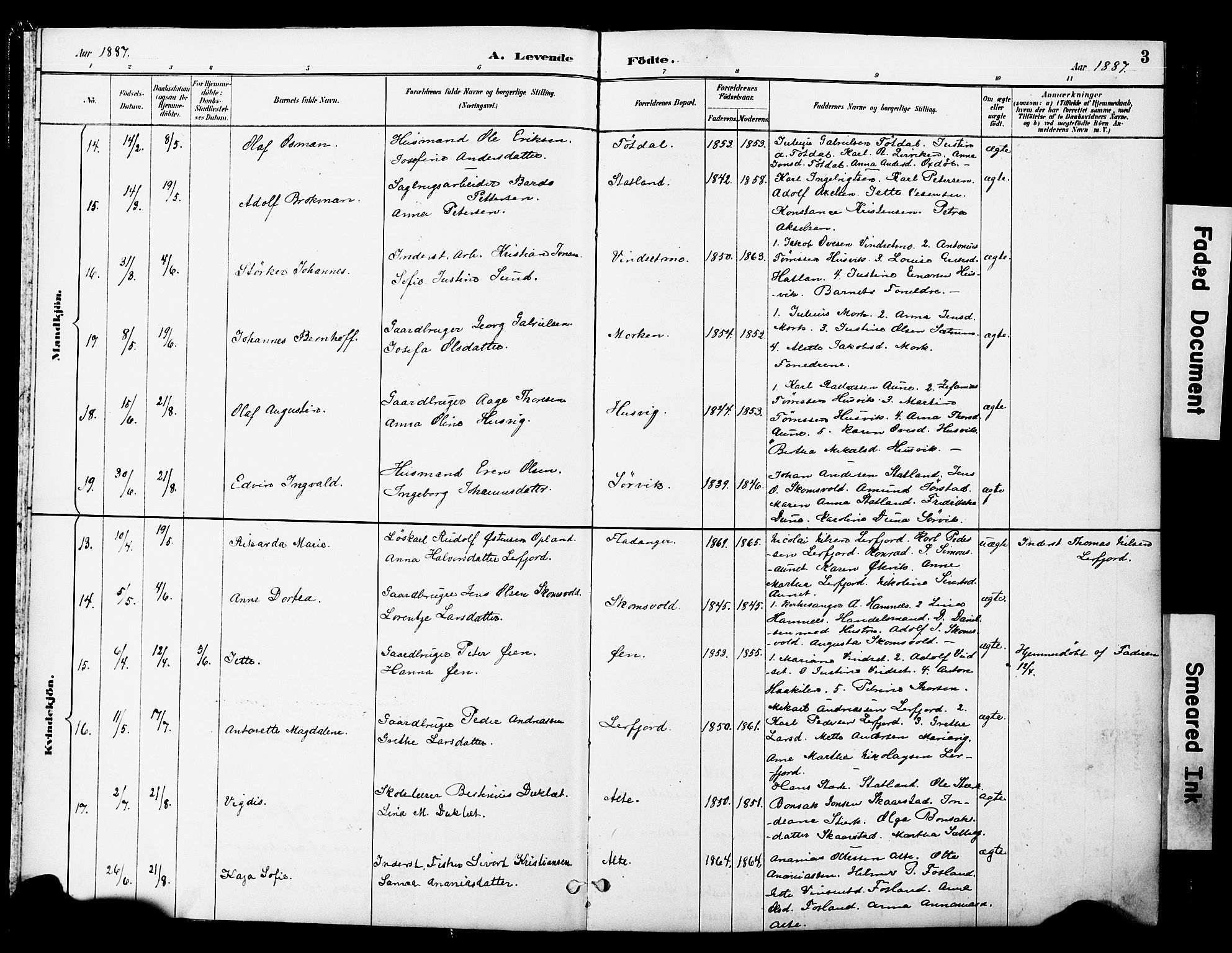 Ministerialprotokoller, klokkerbøker og fødselsregistre - Nord-Trøndelag, AV/SAT-A-1458/774/L0628: Ministerialbok nr. 774A02, 1887-1903, s. 3