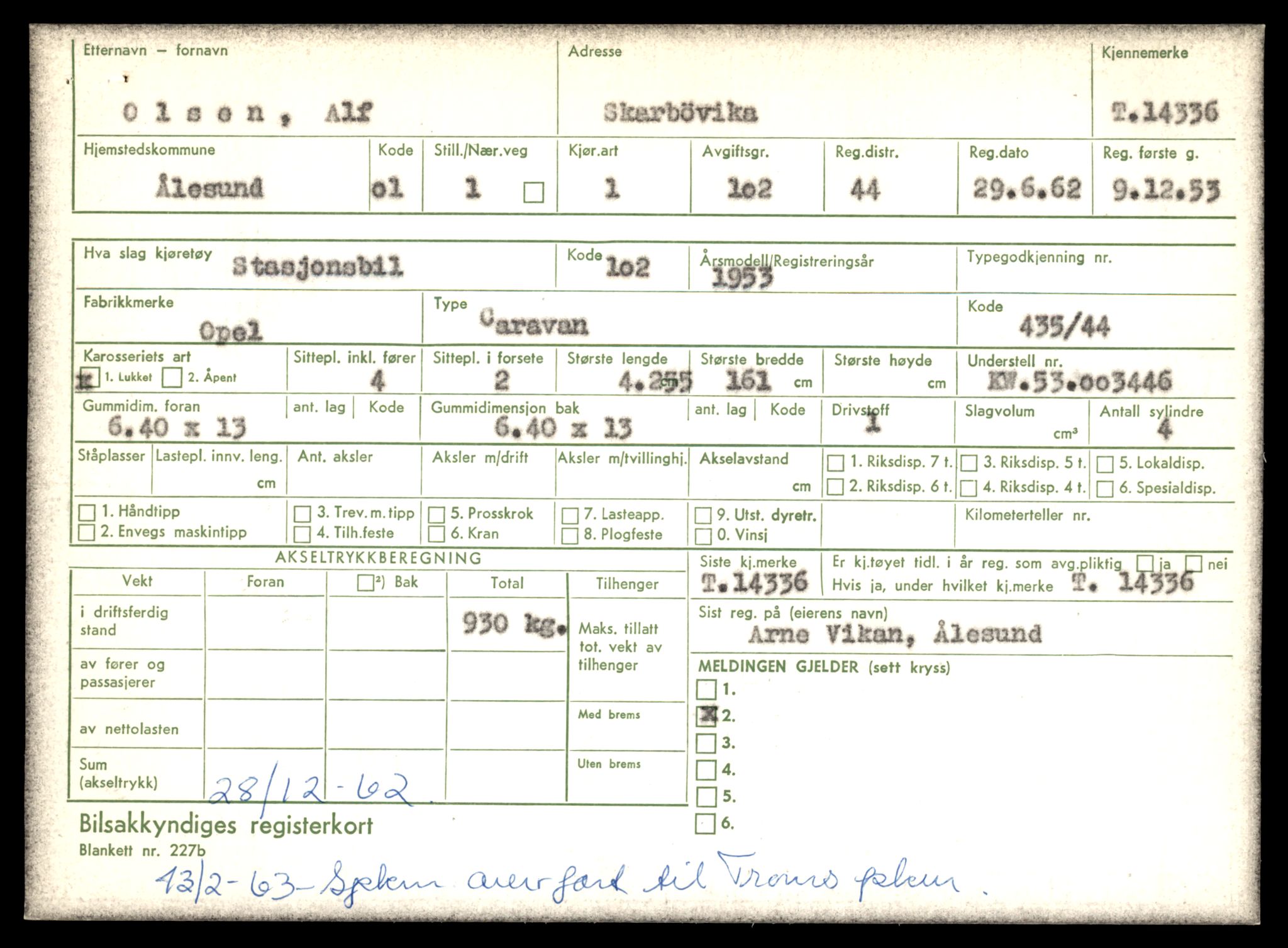 Møre og Romsdal vegkontor - Ålesund trafikkstasjon, AV/SAT-A-4099/F/Fe/L0045: Registreringskort for kjøretøy T 14320 - T 14444, 1927-1998, s. 439