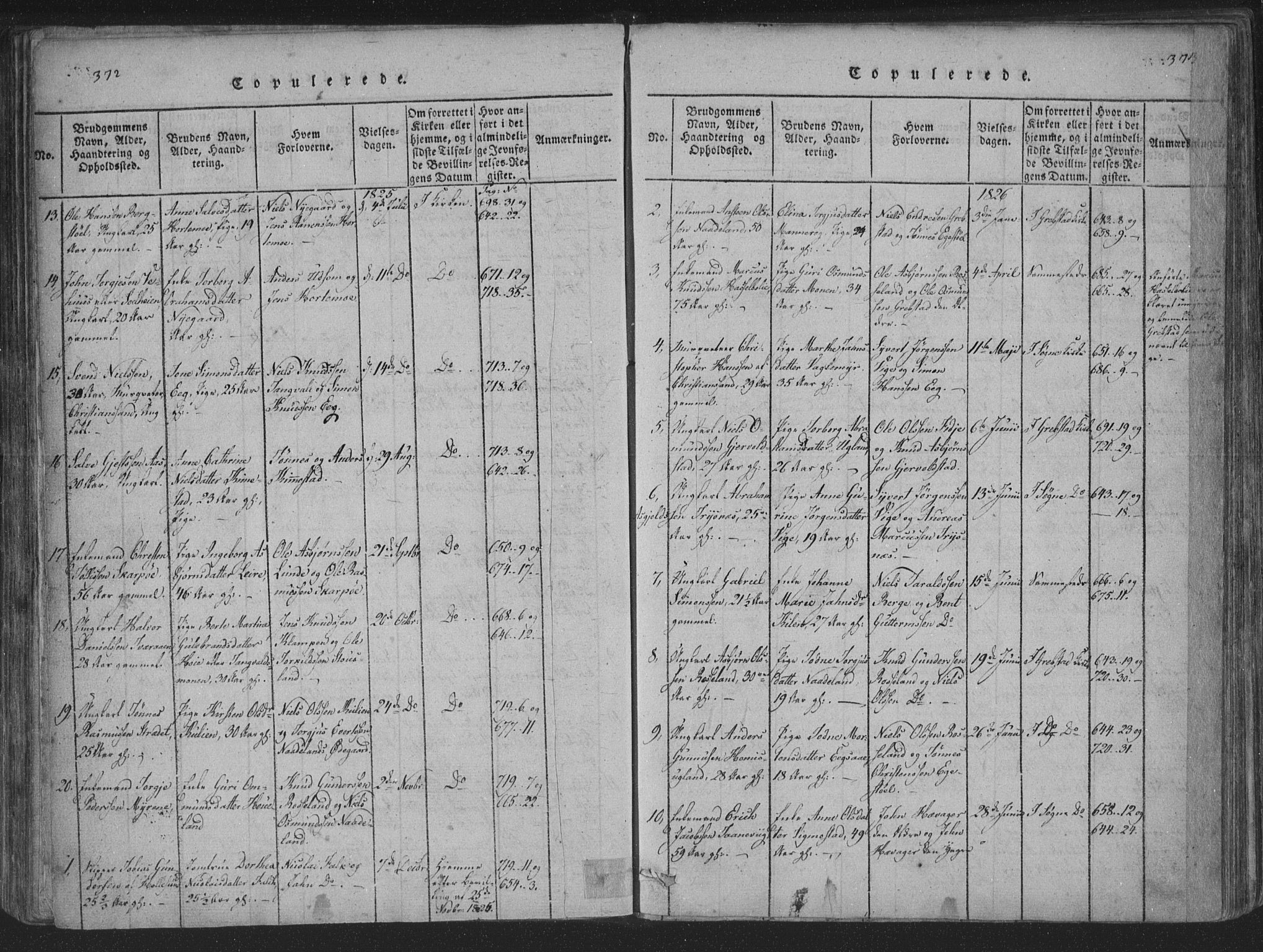 Søgne sokneprestkontor, AV/SAK-1111-0037/F/Fa/Fab/L0008: Ministerialbok nr. A 8, 1821-1838, s. 372-373