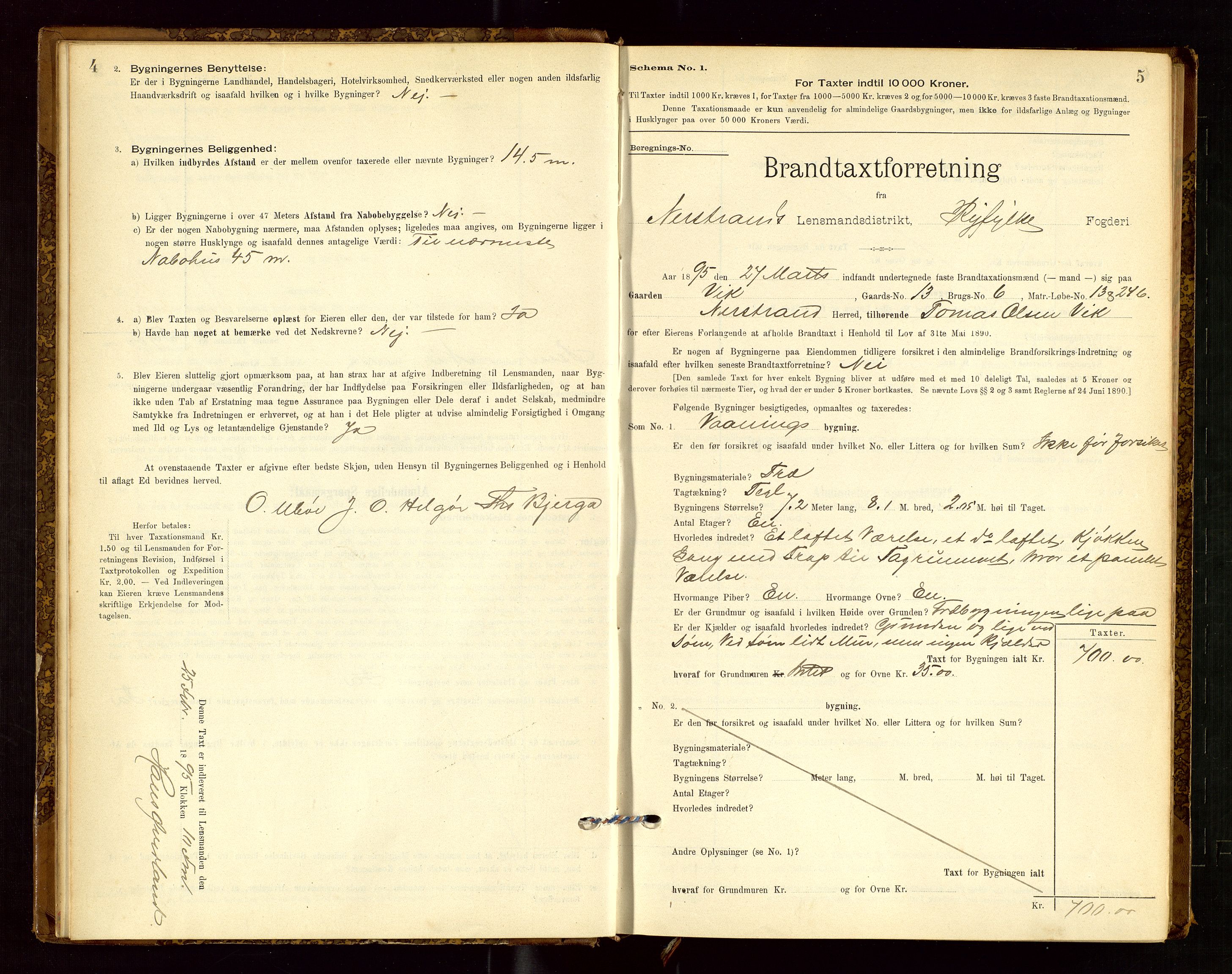 Nedstrand lensmannskontor, SAST/A-100236/Gob/L0001: "Brandtaxationsprotokol for Nerstrand Lensmandsdistrikt Ryfylke fogderi", 1895-1915, s. 4-5