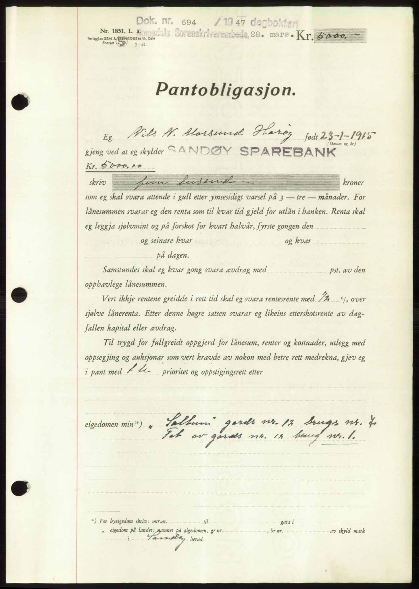 Romsdal sorenskriveri, SAT/A-4149/1/2/2C: Pantebok nr. B3, 1946-1948, Dagboknr: 694/1947