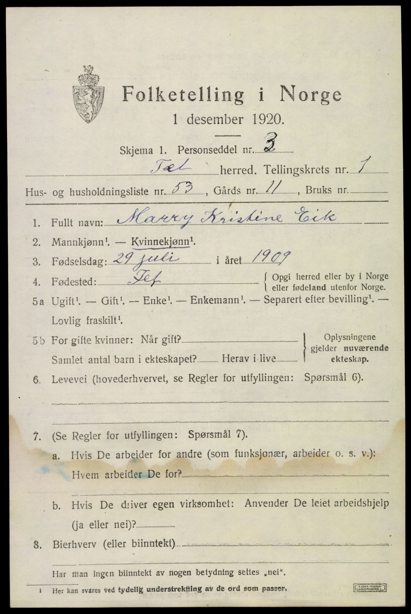 SAO, Folketelling 1920 for 0227 Fet herred, 1920, s. 2492