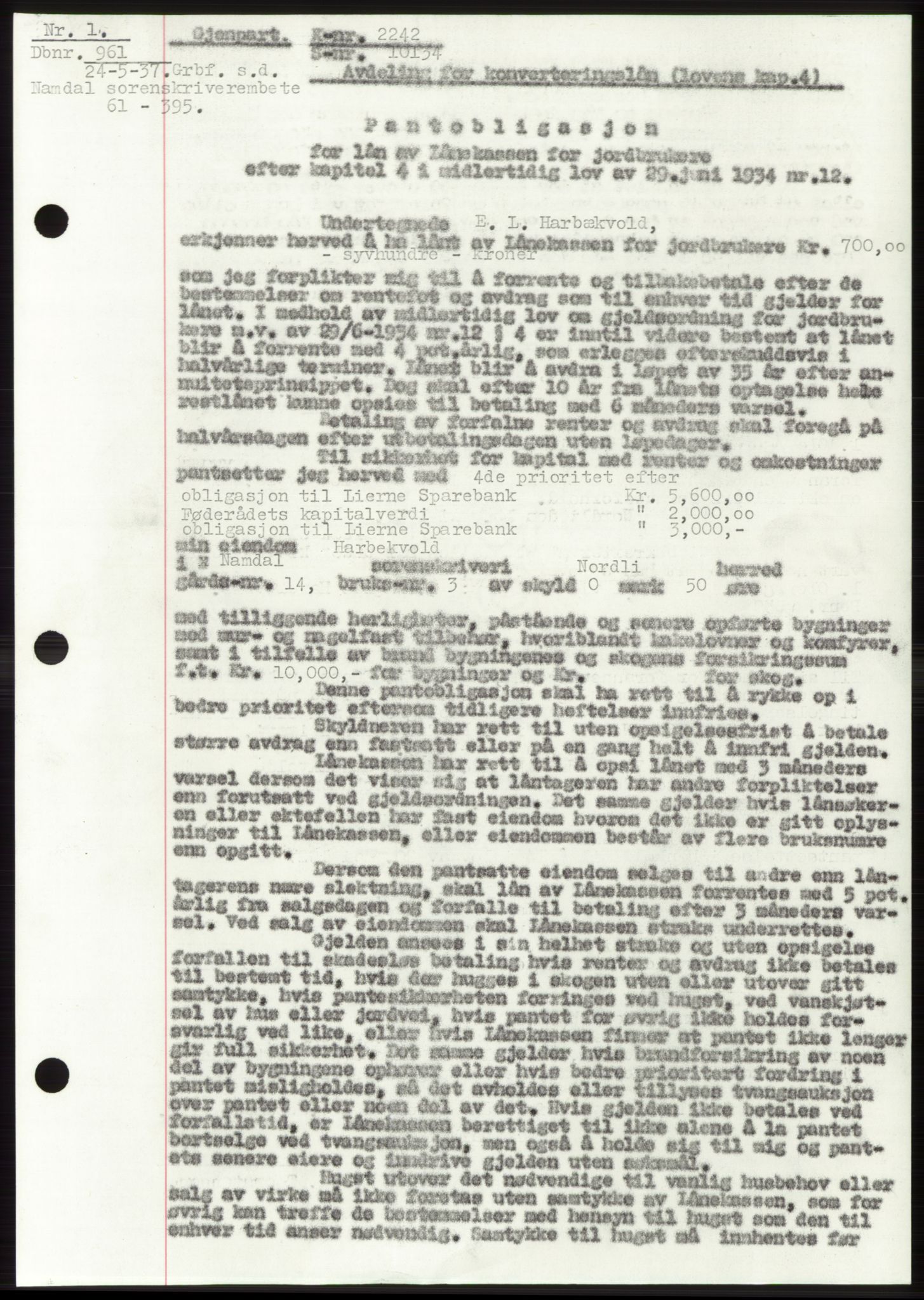 Namdal sorenskriveri, SAT/A-4133/1/2/2C: Pantebok nr. -, 1937-1939, Tingl.dato: 24.05.1937
