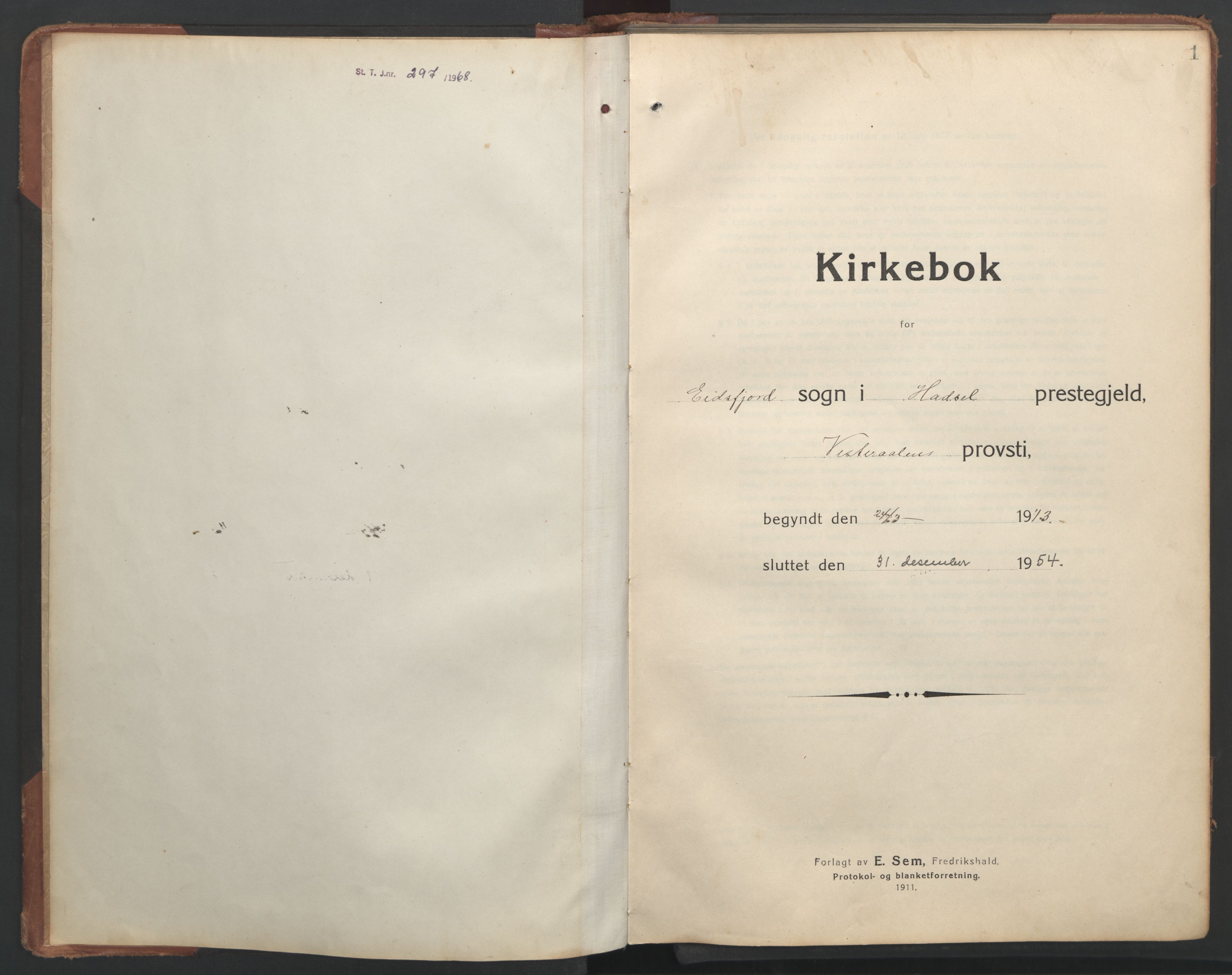 Ministerialprotokoller, klokkerbøker og fødselsregistre - Nordland, AV/SAT-A-1459/890/L1291: Klokkerbok nr. 890C02, 1913-1954, s. 1