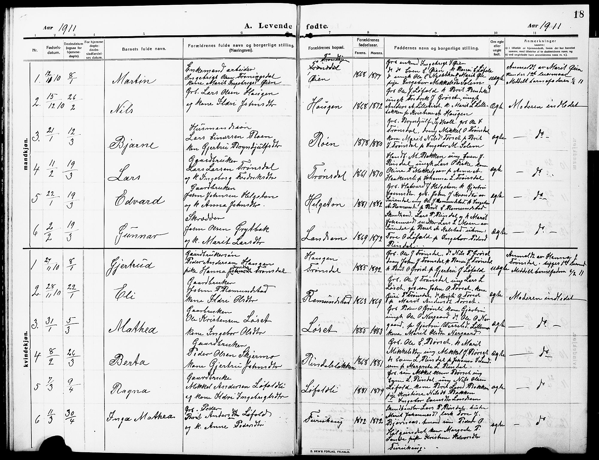 Ministerialprotokoller, klokkerbøker og fødselsregistre - Møre og Romsdal, AV/SAT-A-1454/598/L1079: Klokkerbok nr. 598C04, 1909-1927, s. 18