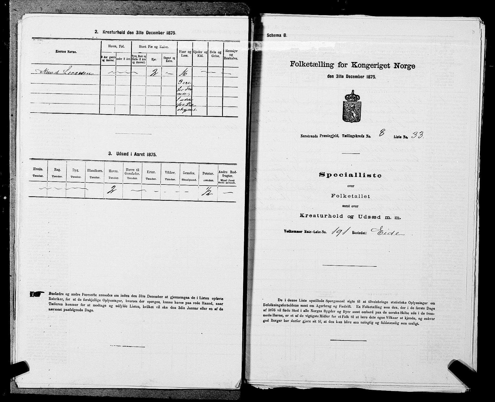 SAST, Folketelling 1875 for 1139P Nedstrand prestegjeld, 1875, s. 925