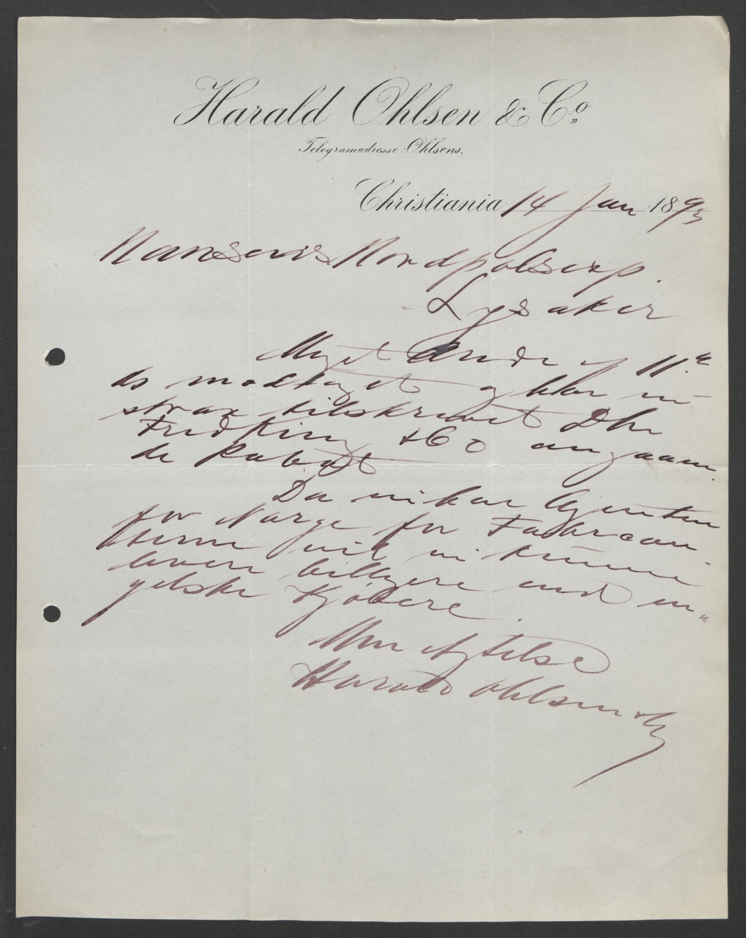 Arbeidskomitéen for Fridtjof Nansens polarekspedisjon, AV/RA-PA-0061/D/L0004: Innk. brev og telegrammer vedr. proviant og utrustning, 1892-1893, s. 404