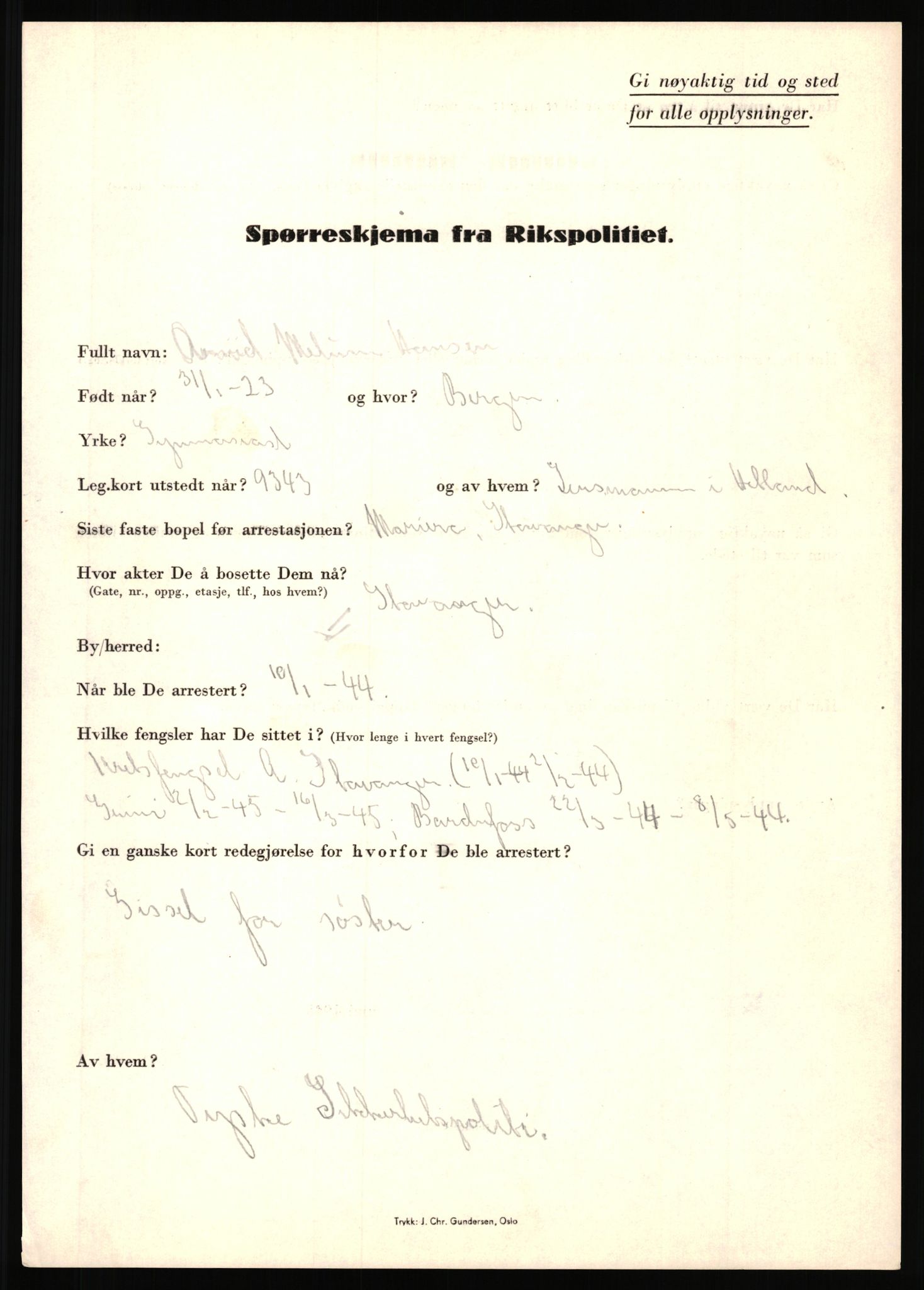 Rikspolitisjefen, AV/RA-S-1560/L/L0006: Hansen, Adolf Boye - Hemstad, Gunnar, 1940-1945, s. 51