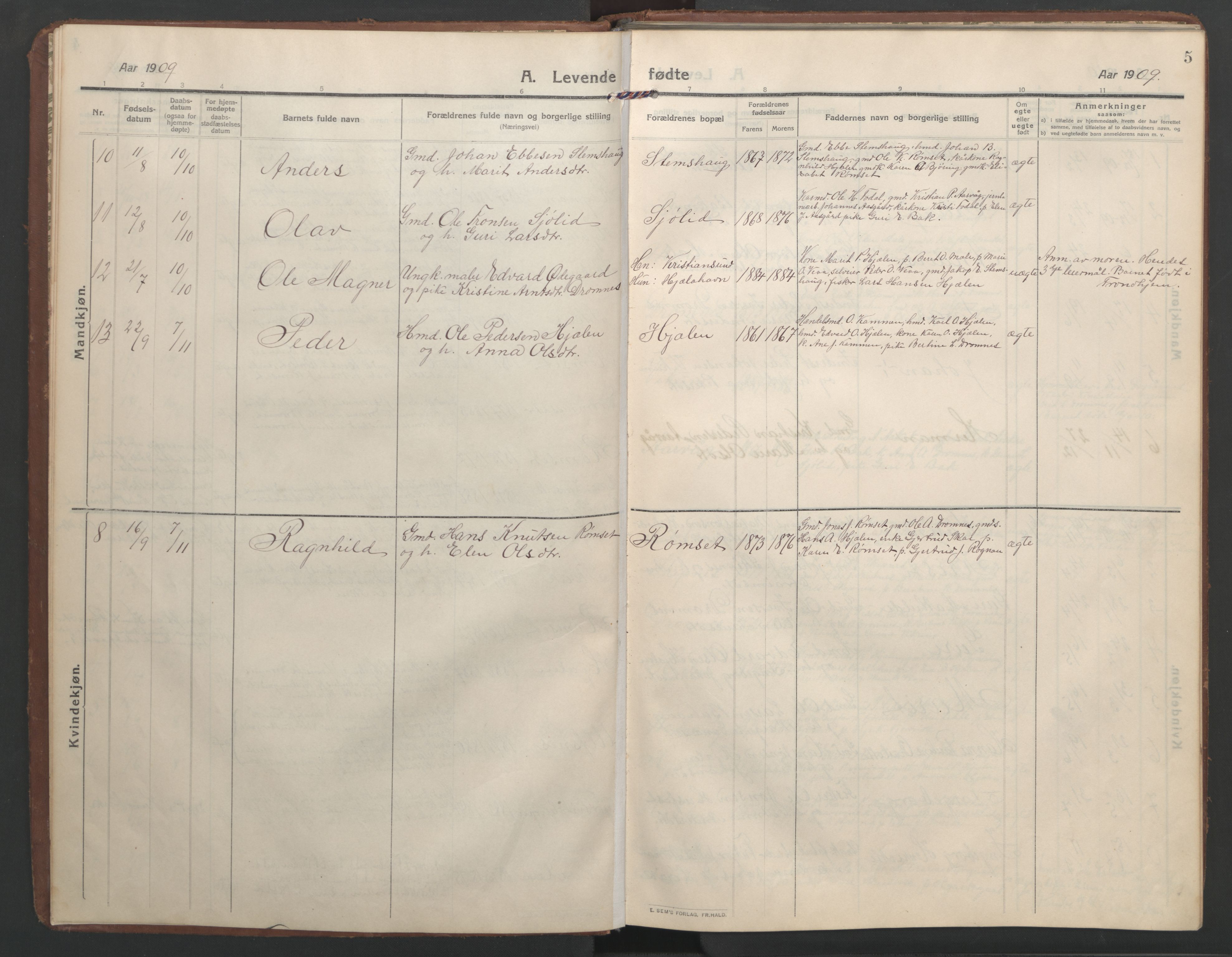 Ministerialprotokoller, klokkerbøker og fødselsregistre - Møre og Romsdal, AV/SAT-A-1454/579/L0919: Klokkerbok nr. 579C01, 1909-1957, s. 5