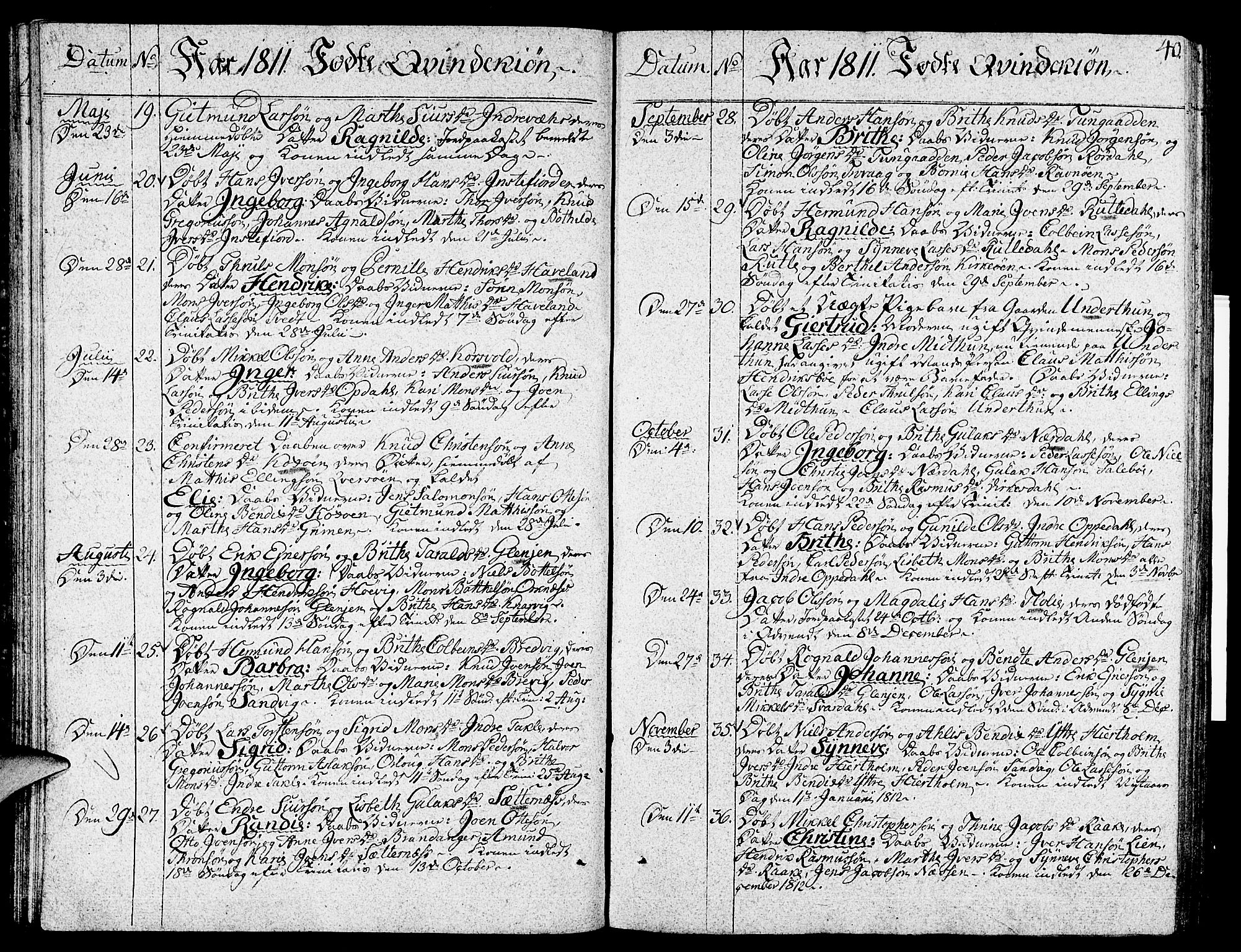 Gulen sokneprestembete, AV/SAB-A-80201/H/Haa/Haaa/L0017: Ministerialbok nr. A 17, 1809-1825, s. 40