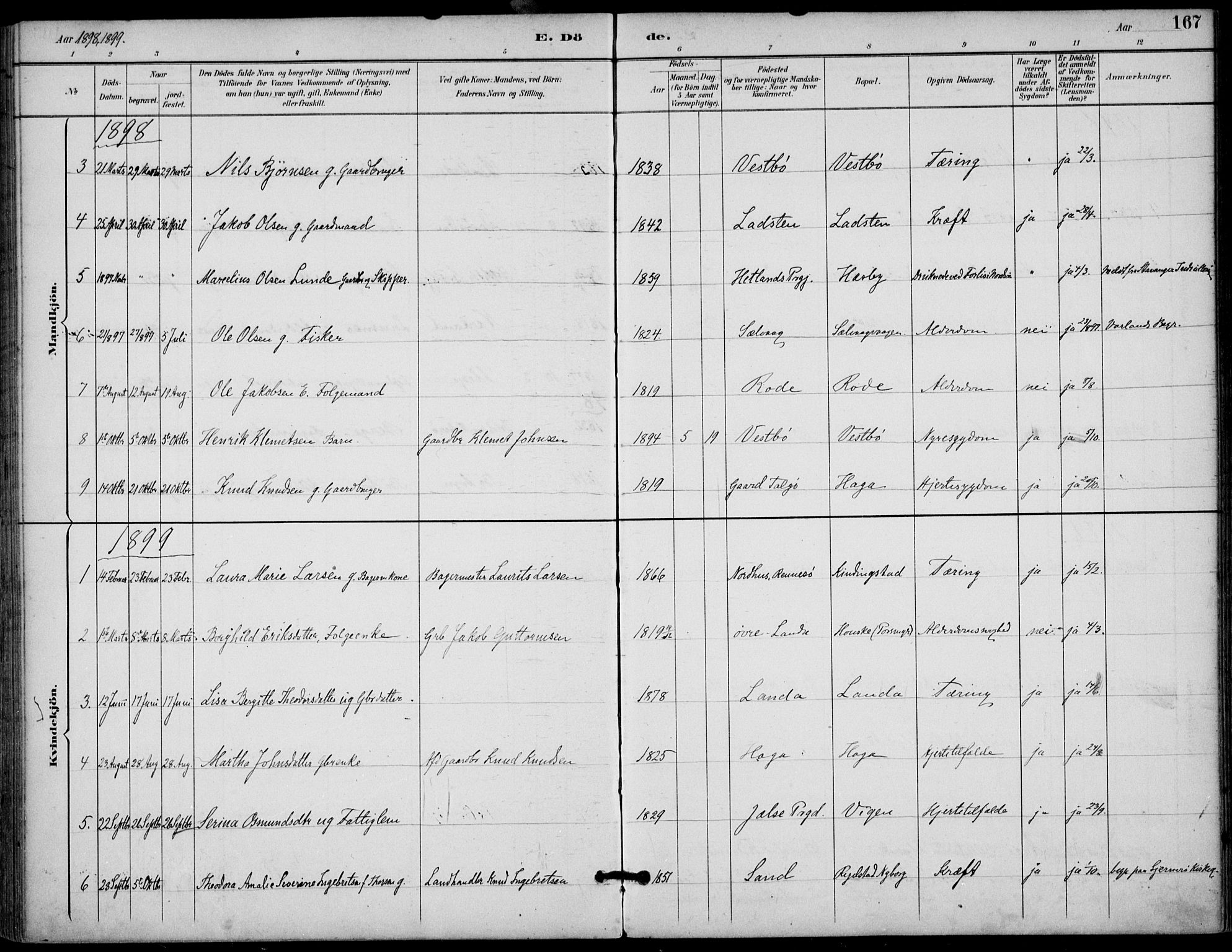 Finnøy sokneprestkontor, AV/SAST-A-101825/H/Ha/Haa/L0011: Ministerialbok nr. A 11, 1891-1910, s. 167