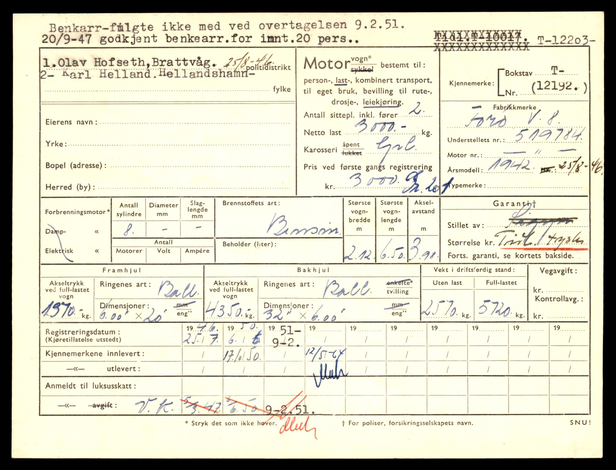Møre og Romsdal vegkontor - Ålesund trafikkstasjon, AV/SAT-A-4099/F/Fe/L0033: Registreringskort for kjøretøy T 12151 - T 12474, 1927-1998, s. 1335
