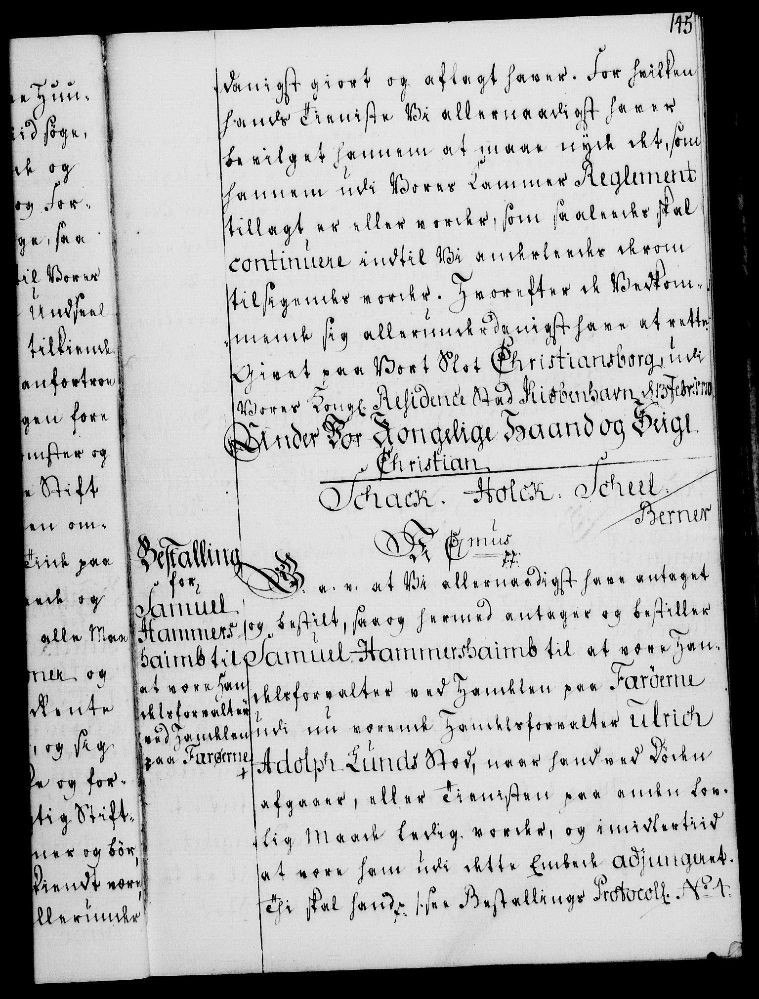 Rentekammeret, Kammerkanselliet, RA/EA-3111/G/Gg/Gge/L0004: Norsk bestallingsprotokoll med register (merket RK 53.28), 1762-1771, s. 145