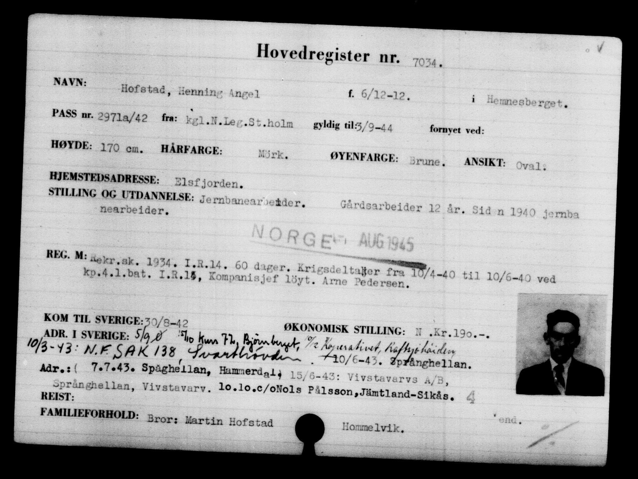 Utenriksstasjonene, Legasjonen i Stockholm, Flyktningkontoret, AV/RA-S-6753/V/Va/L0005: Kjesäterkartoteket, flyktninger med registreringsnr. 6600-9417, 1940-1945, s. 523