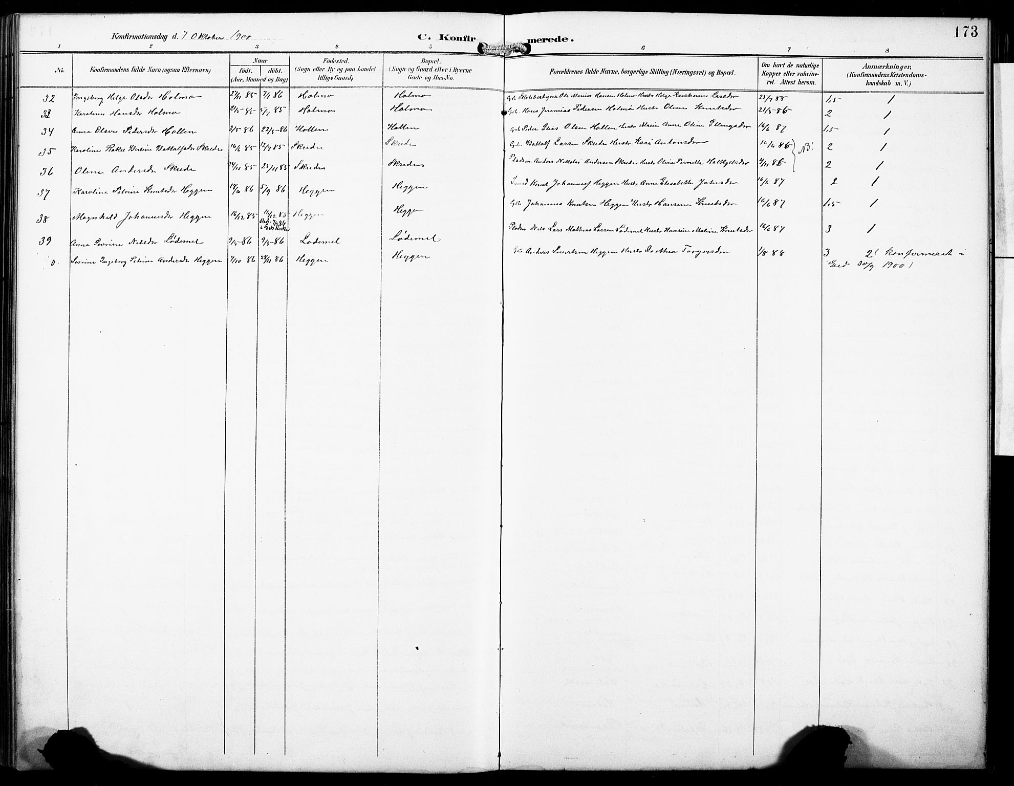 Hornindal sokneprestembete, SAB/A-82401/H/Hab: Klokkerbok nr. A 2, 1894-1927, s. 173