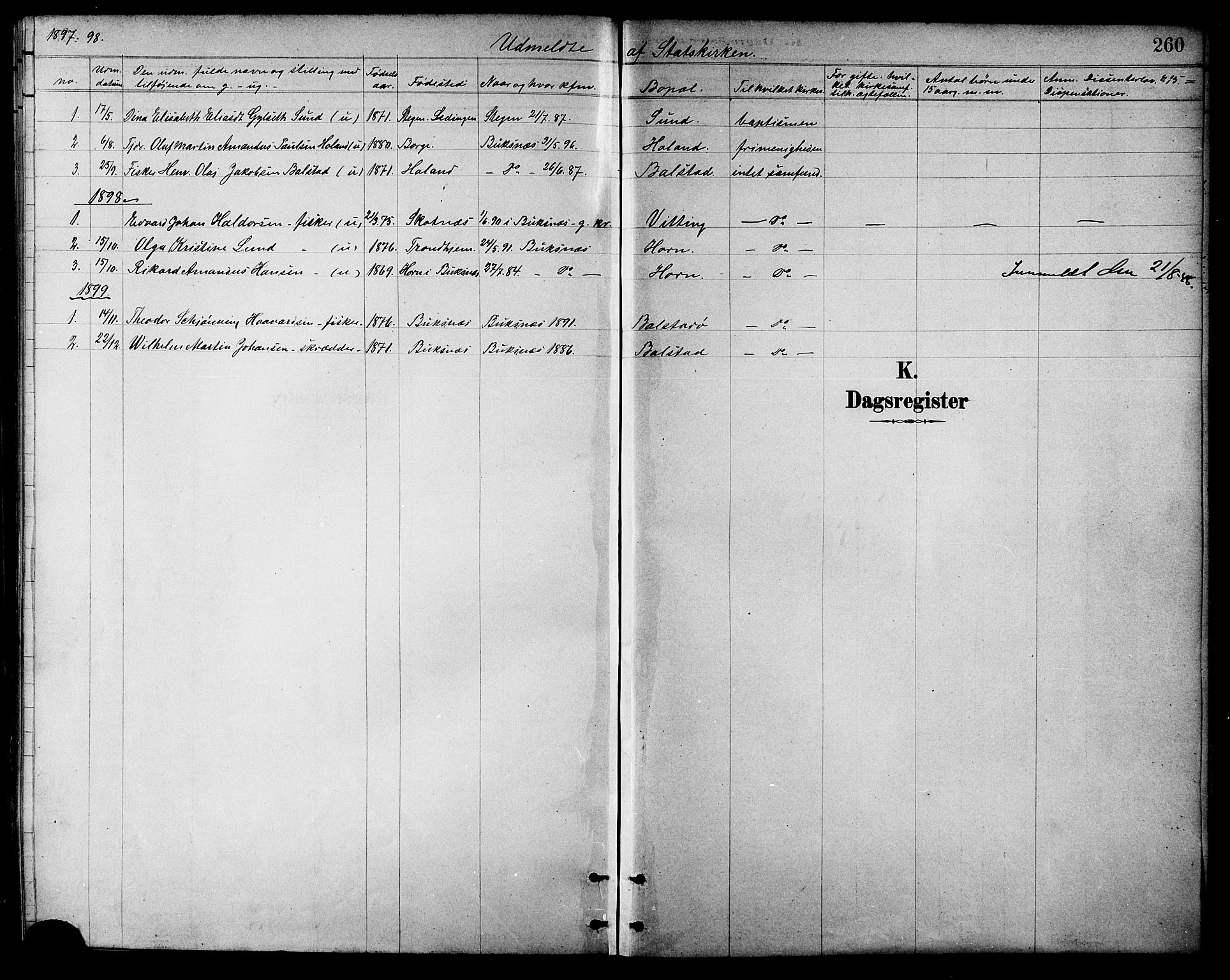 Ministerialprotokoller, klokkerbøker og fødselsregistre - Nordland, SAT/A-1459/881/L1167: Klokkerbok nr. 881C04, 1886-1899, s. 260