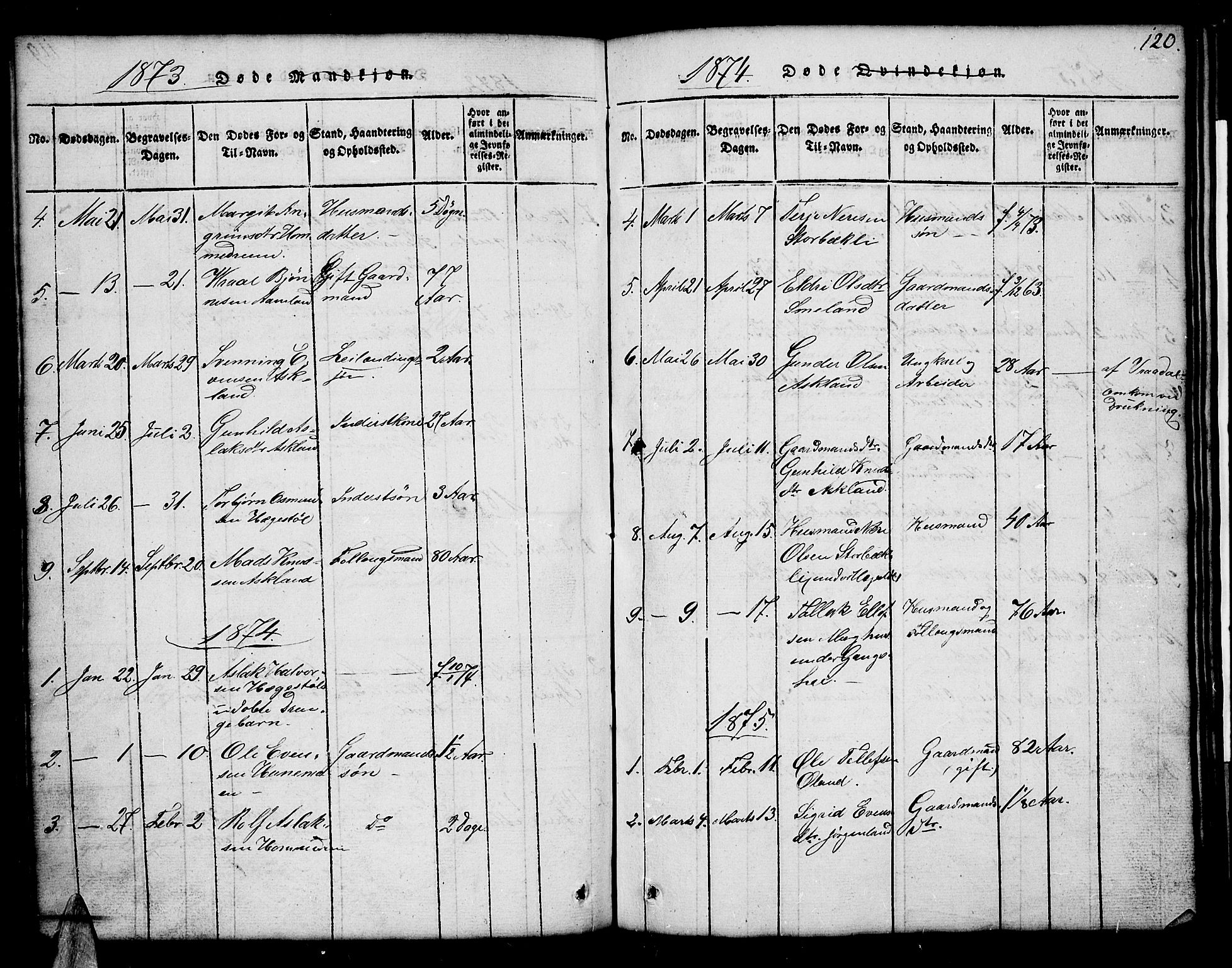 Åmli sokneprestkontor, SAK/1111-0050/F/Fb/Fba/L0001: Klokkerbok nr. B 1, 1816-1890, s. 120