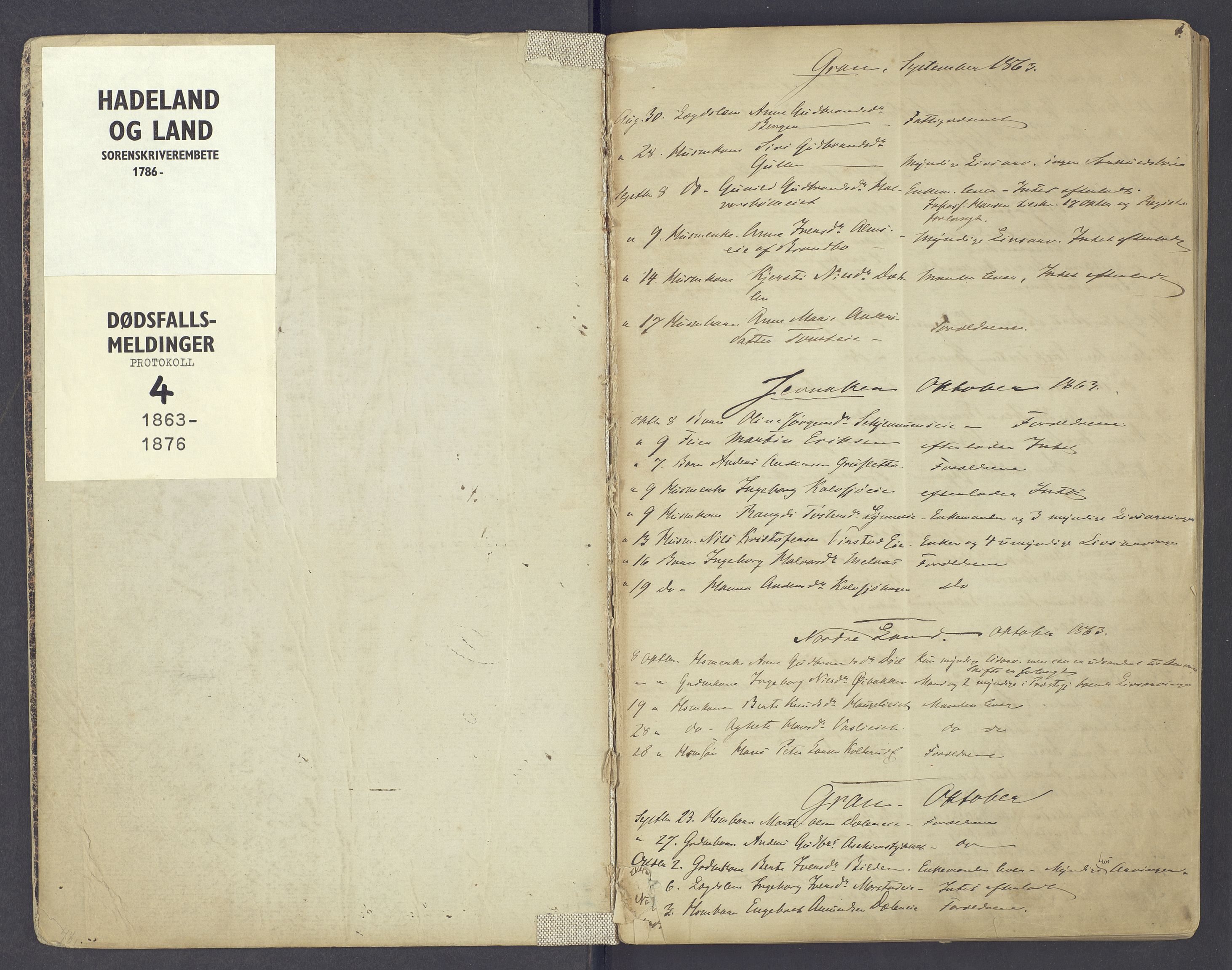 Hadeland og Land tingrett, SAH/TING-010/J/Jg/L0004: Dødsfallsprotokoll, 1863-1876, s. 0b-1a