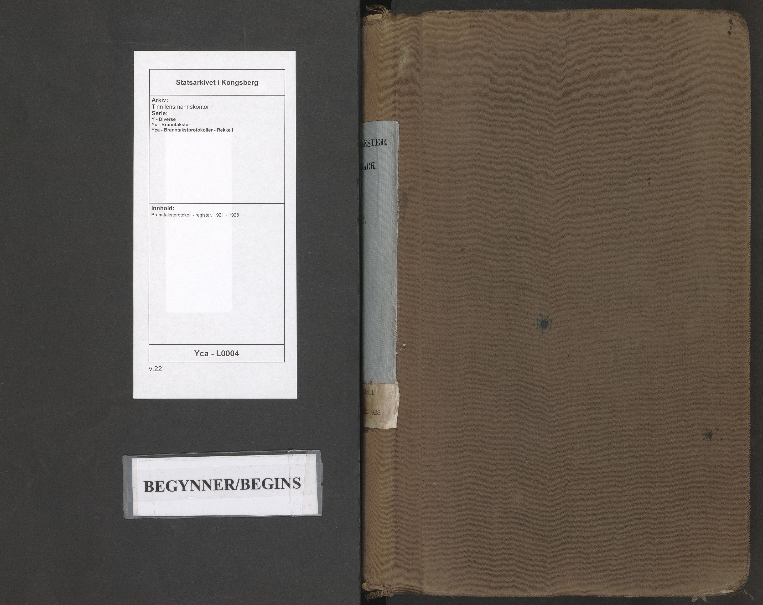 Tinn lensmannskontor, AV/SAKO-A-576/Y/Yc/Yca/L0004: Branntakstprotokoll - register, 1921-1928