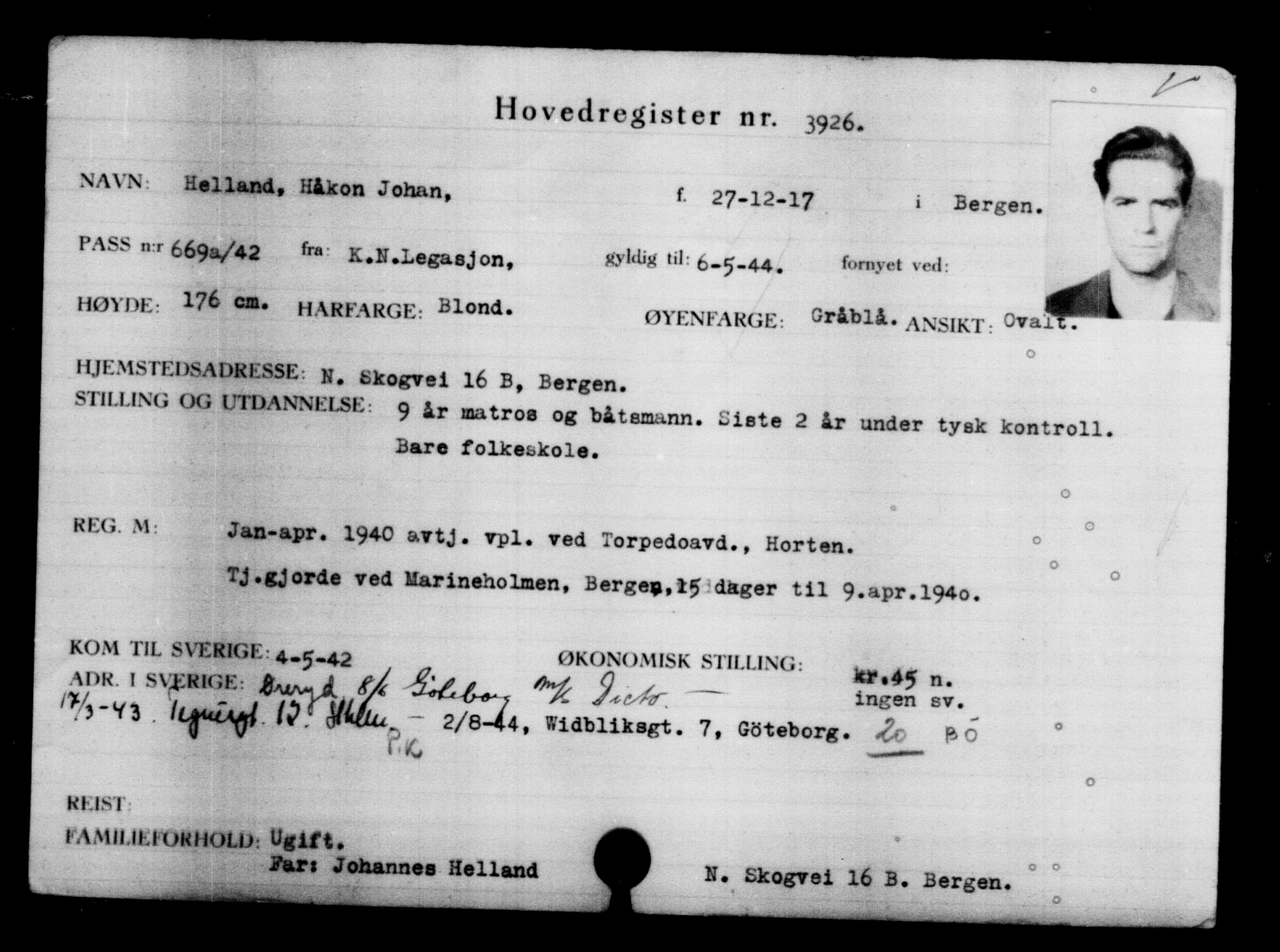 Utenriksstasjonene, Legasjonen i Stockholm, Flyktningkontoret, AV/RA-S-6753/V/Va/L0004: Kjesäterkartoteket, flyktninger med registreringsnr. 3496-6610, 1940-1945, s. 507