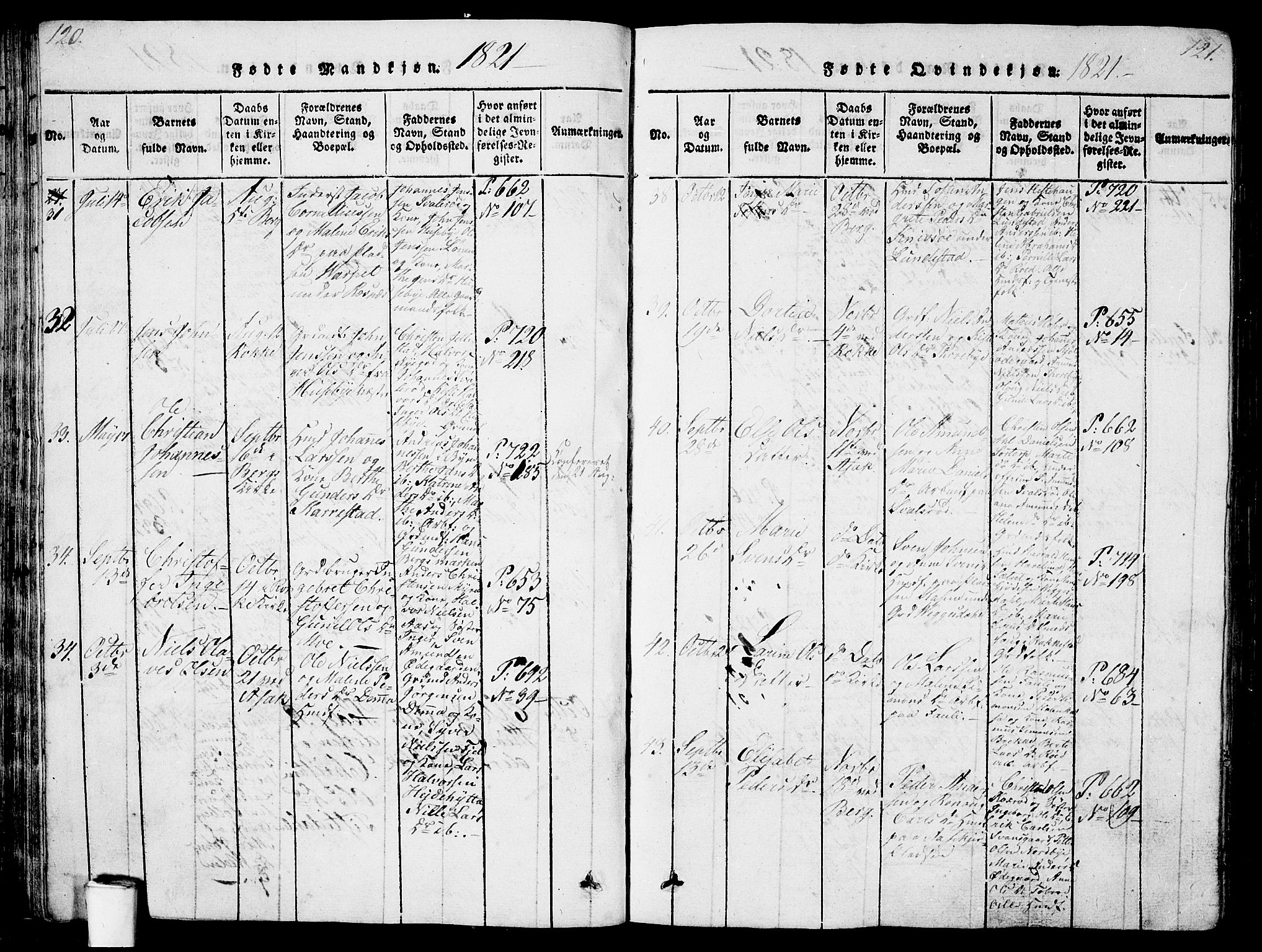 Berg prestekontor Kirkebøker, AV/SAO-A-10902/G/Ga/L0001: Klokkerbok nr. I 1, 1815-1832, s. 120-121