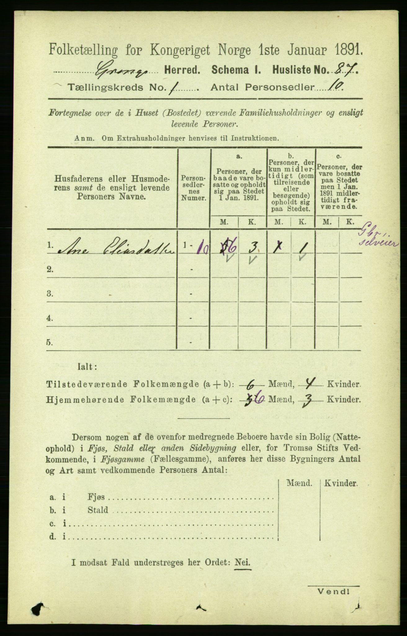 RA, Folketelling 1891 for 1742 Grong herred, 1891, s. 116