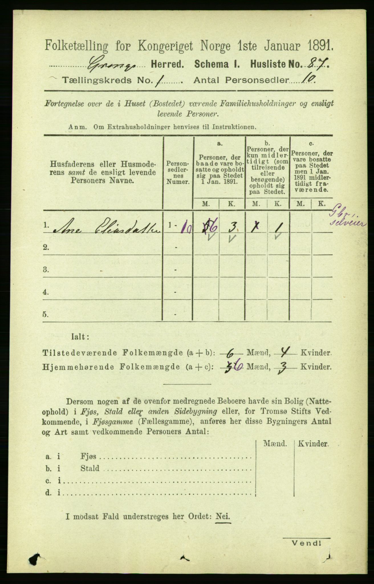 RA, Folketelling 1891 for 1742 Grong herred, 1891, s. 116