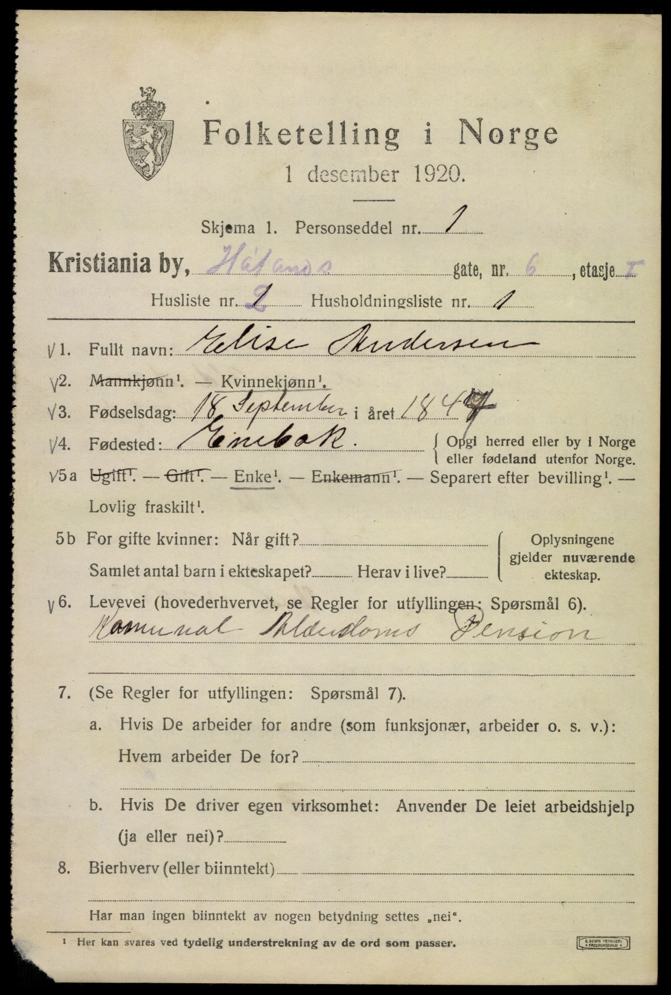 SAO, Folketelling 1920 for 0301 Kristiania kjøpstad, 1920, s. 304895
