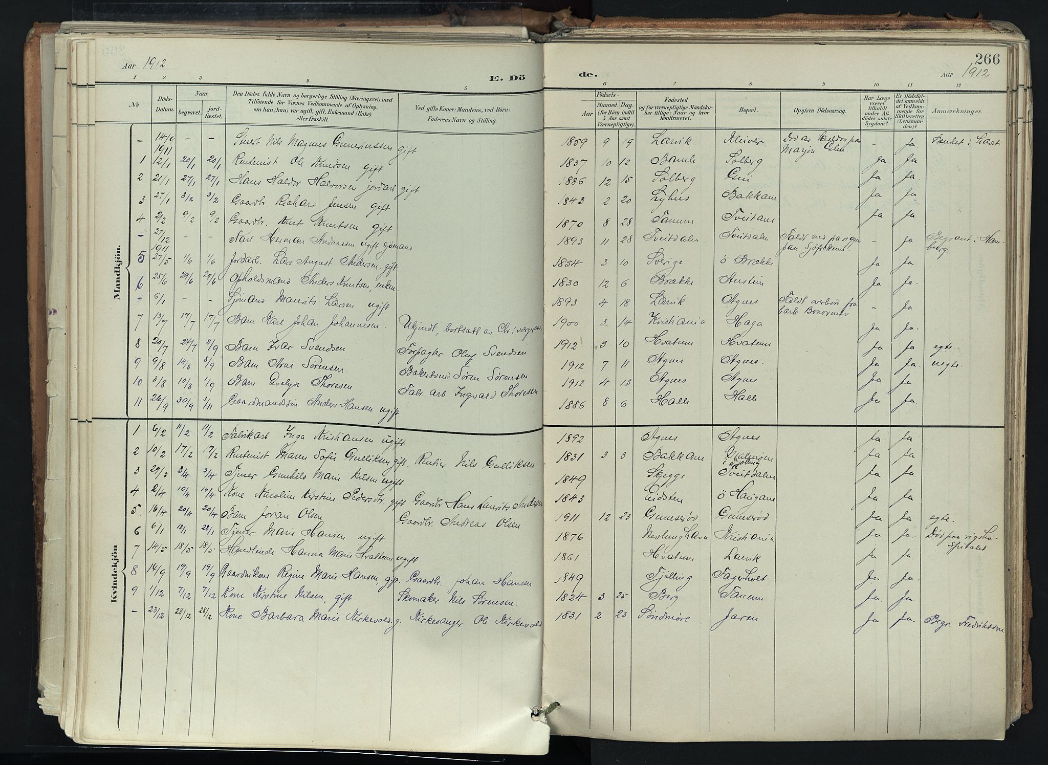 Brunlanes kirkebøker, SAKO/A-342/F/Fc/L0003: Ministerialbok nr. III 3, 1900-1922, s. 266