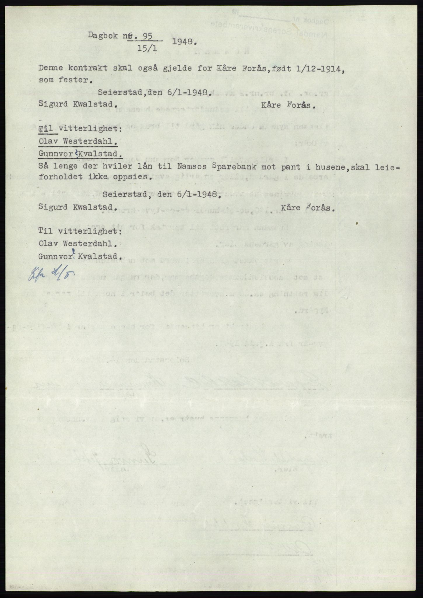 Namdal sorenskriveri, SAT/A-4133/1/2/2C: Pantebok nr. -, 1942-1943, Dagboknr: 95/1942