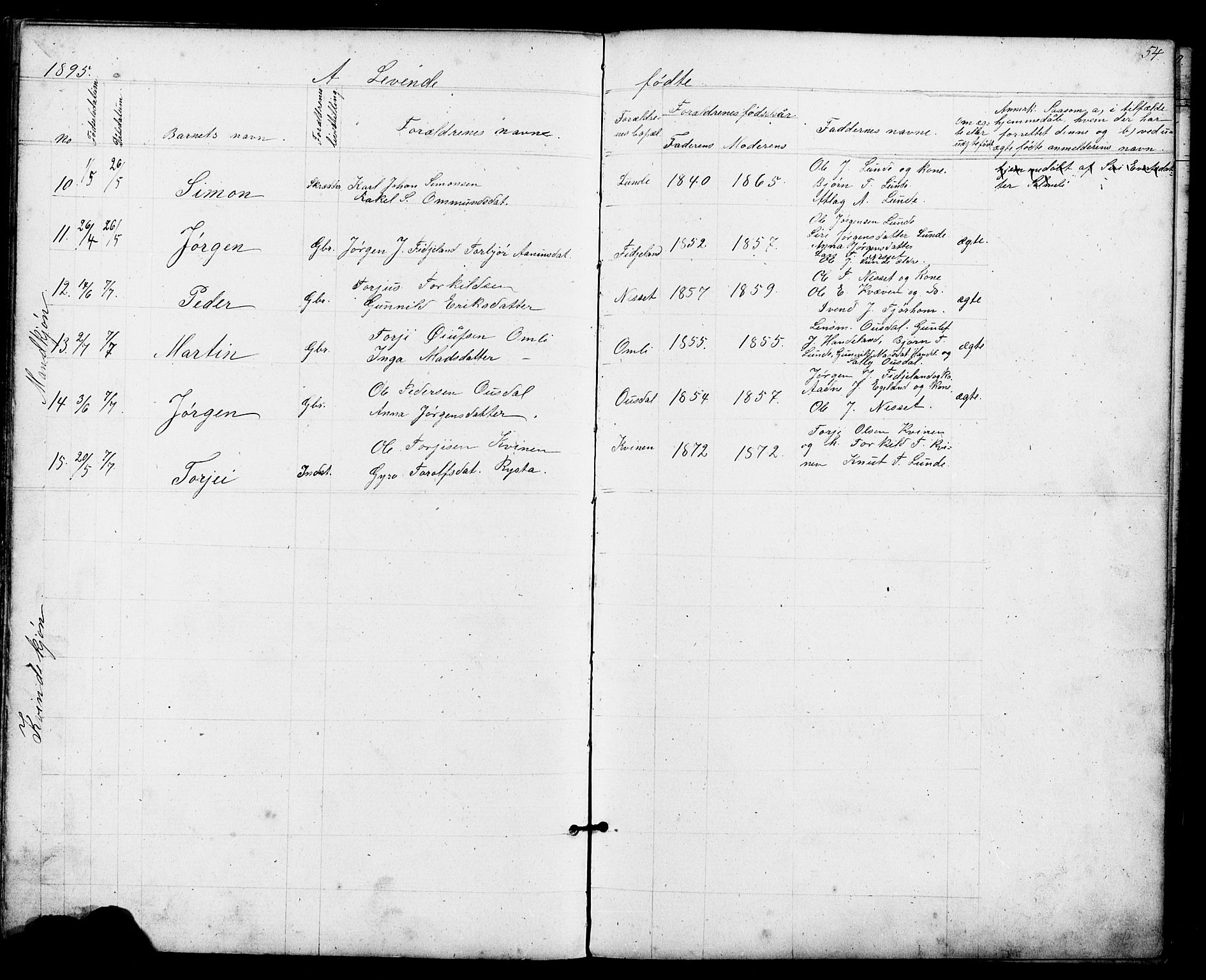 Sirdal sokneprestkontor, AV/SAK-1111-0036/F/Fb/Fba/L0001: Klokkerbok nr. B 1, 1872-1905, s. 54