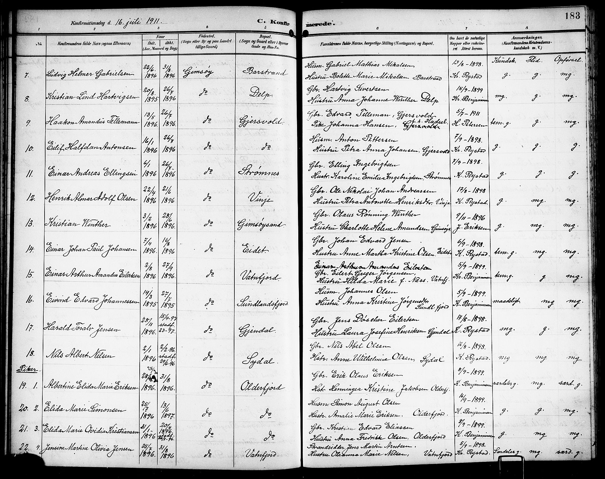 Ministerialprotokoller, klokkerbøker og fødselsregistre - Nordland, AV/SAT-A-1459/876/L1105: Klokkerbok nr. 876C04, 1896-1914, s. 183