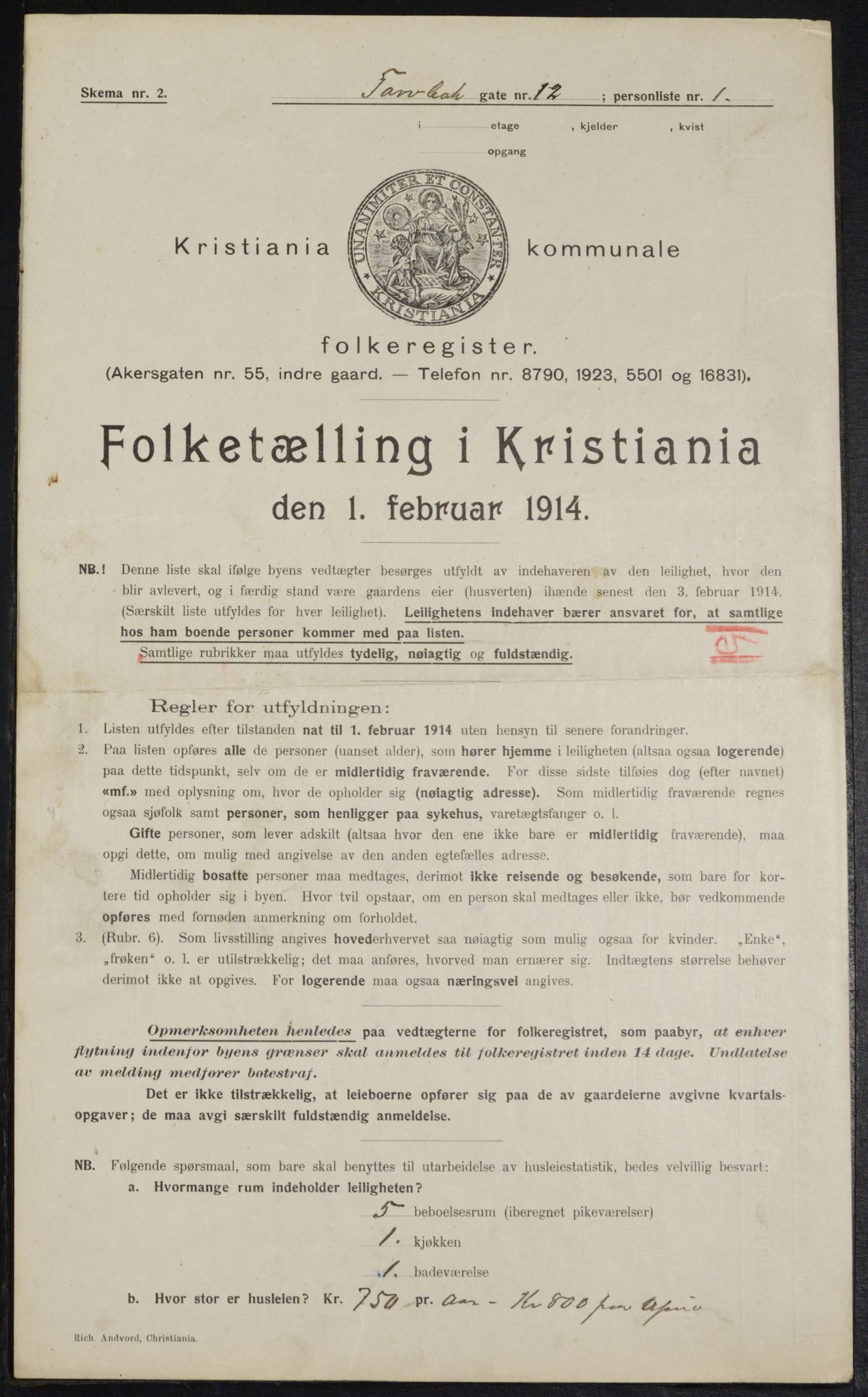 OBA, Kommunal folketelling 1.2.1914 for Kristiania, 1914, s. 115961