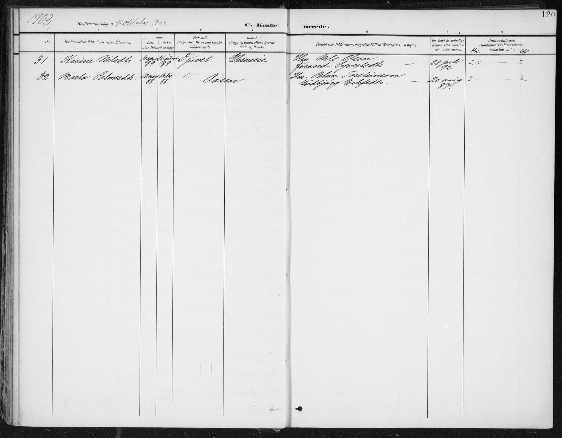 Krødsherad kirkebøker, AV/SAKO-A-19/F/Fa/L0007: Ministerialbok nr. 7, 1900-1915, s. 120