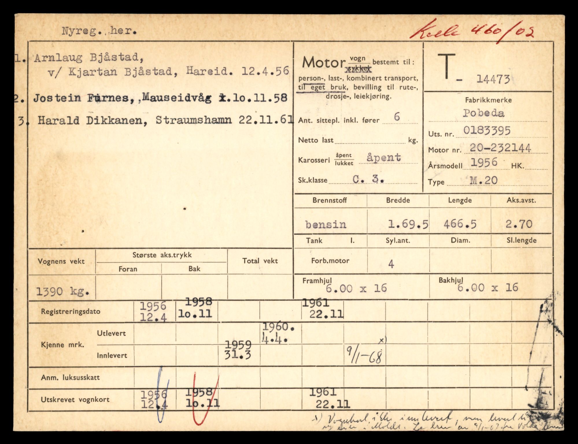 Møre og Romsdal vegkontor - Ålesund trafikkstasjon, AV/SAT-A-4099/F/Fe/L0046: Registreringskort for kjøretøy T 14445 - T 14579, 1927-1998