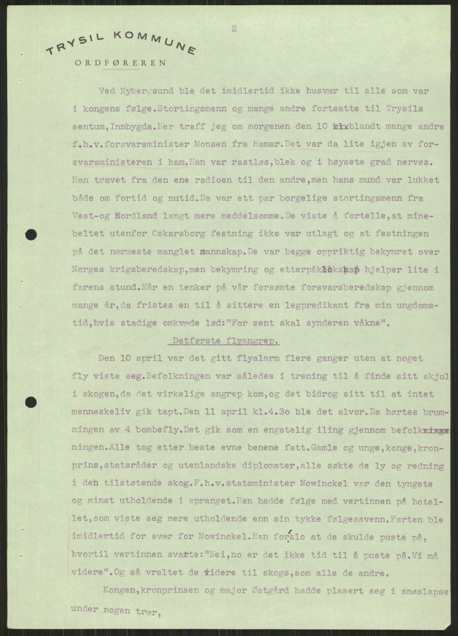 Forsvaret, Forsvarets krigshistoriske avdeling, AV/RA-RAFA-2017/Y/Ya/L0013: II-C-11-31 - Fylkesmenn.  Rapporter om krigsbegivenhetene 1940., 1940, s. 991