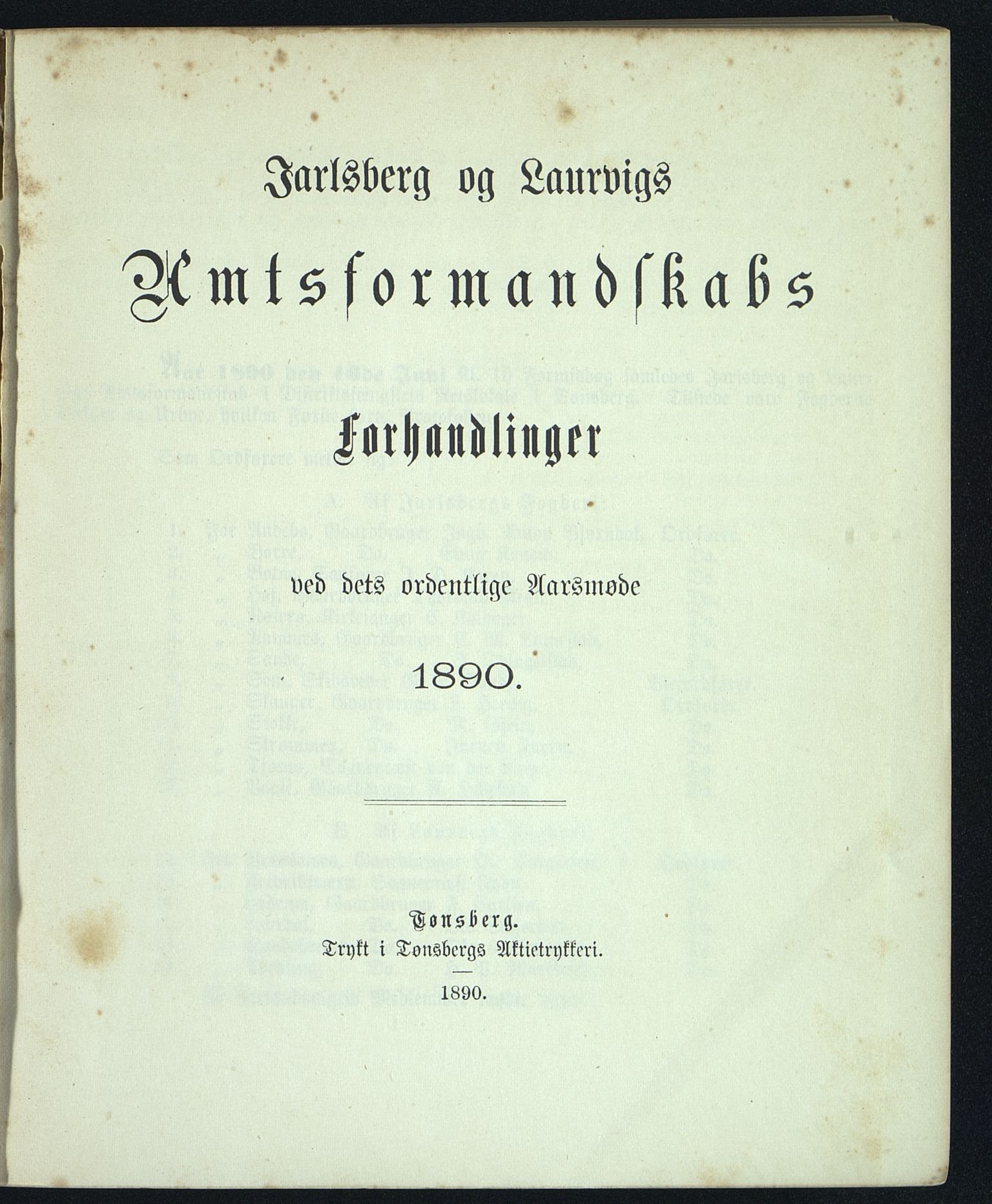 Vestfold fylkeskommune. Fylkestinget, VEMU/A-1315/A/Ab/Abb/L0037: Fylkestingsforhandlinger, 1890
