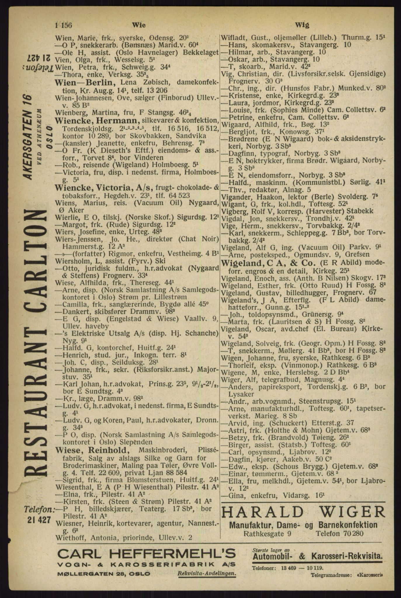 Kristiania/Oslo adressebok, PUBL/-, 1927, s. 1156