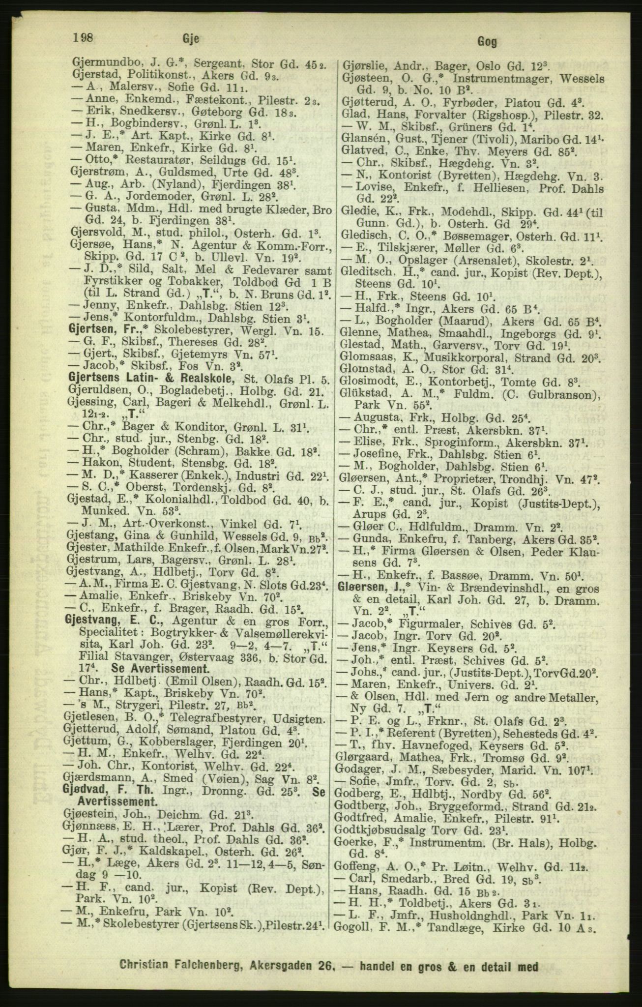 Kristiania/Oslo adressebok, PUBL/-, 1886, s. 198