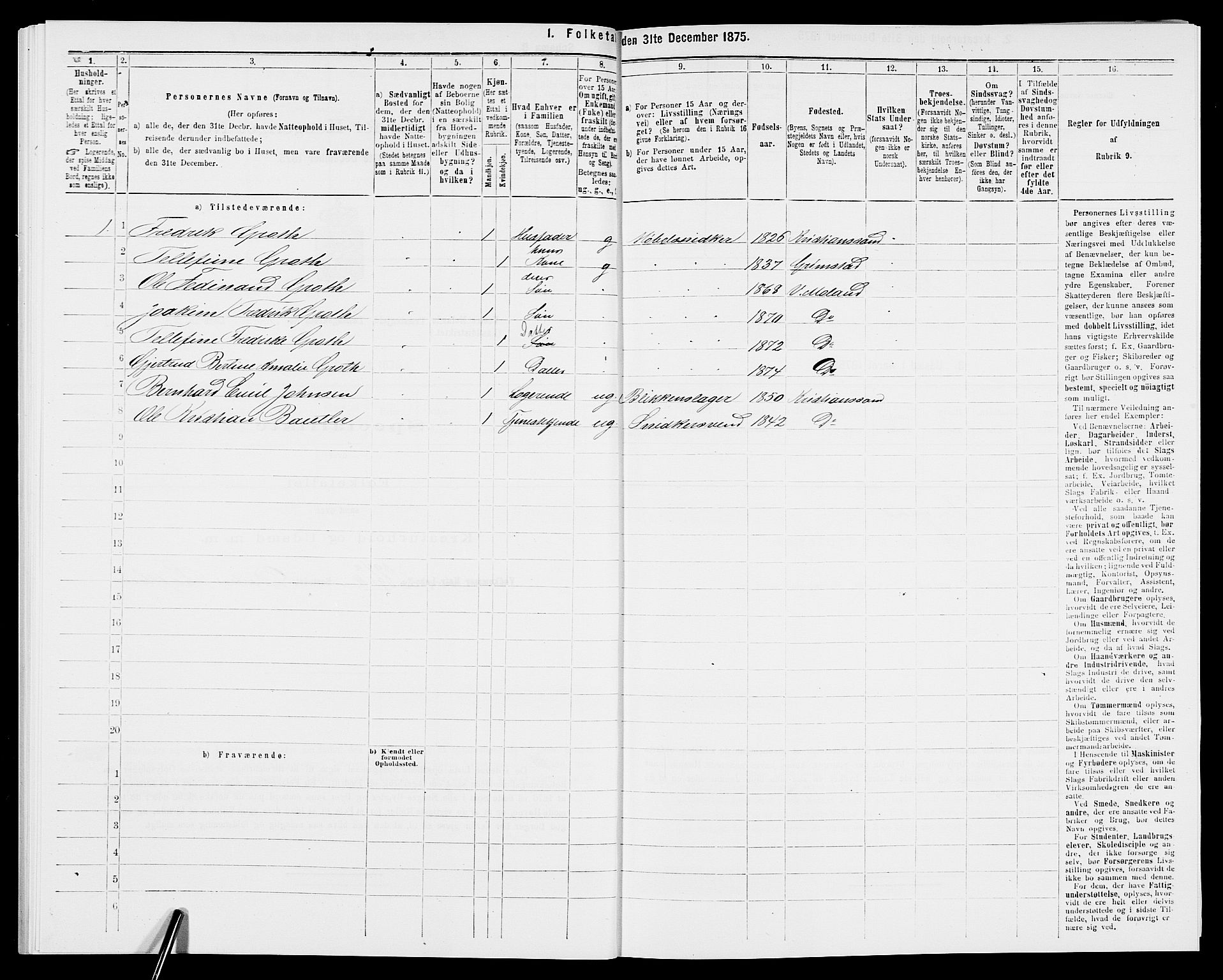 SAK, Folketelling 1875 for 0926L Vestre Moland prestegjeld, Vestre Moland sokn, 1875, s. 438