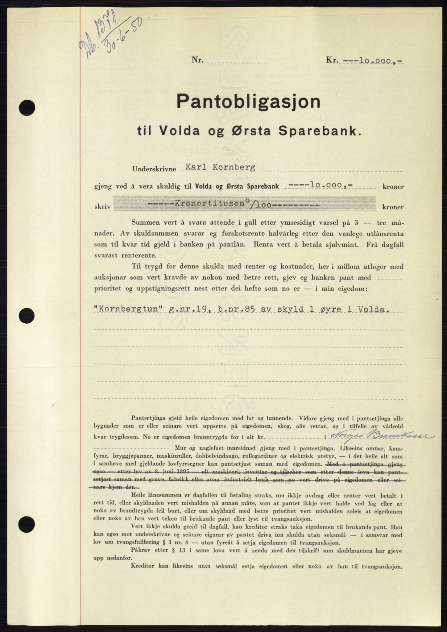 Søre Sunnmøre sorenskriveri, SAT/A-4122/1/2/2C/L0118: Pantebok nr. 6B, 1949-1950, Dagboknr: 1371/1950
