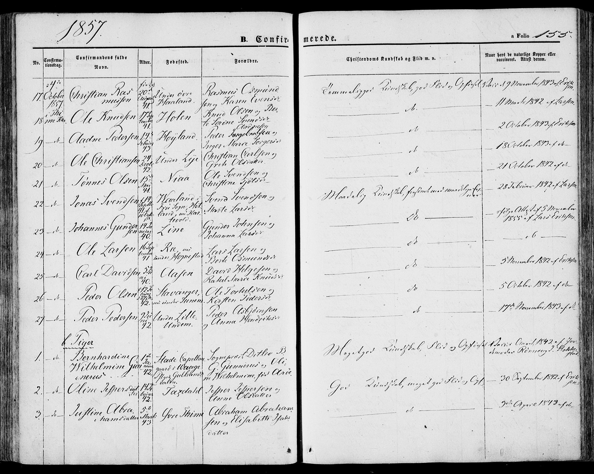Lye sokneprestkontor, AV/SAST-A-101794/001/30BA/L0007: Ministerialbok nr. A 6, 1856-1871, s. 155