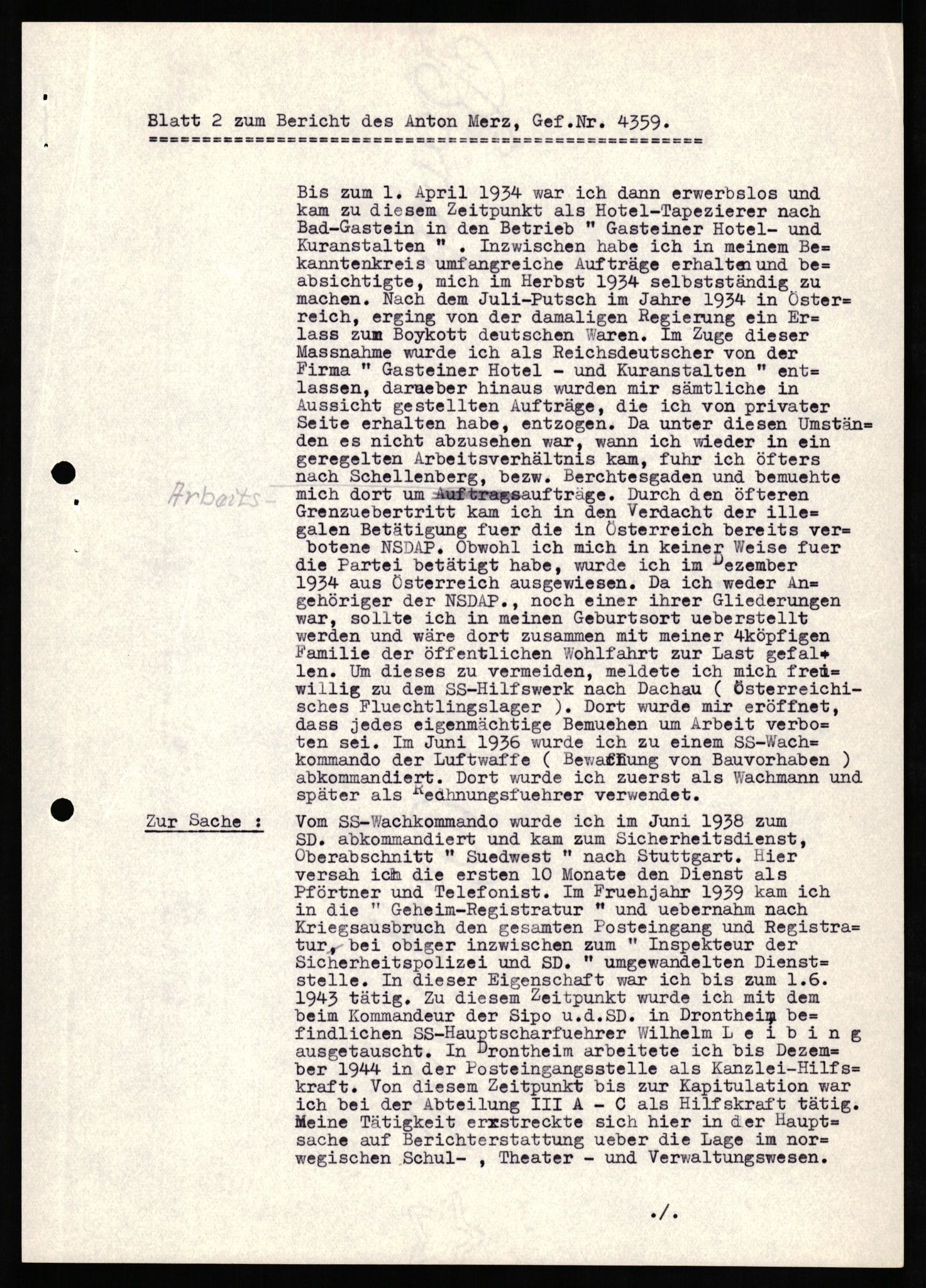 Forsvaret, Forsvarets overkommando II, AV/RA-RAFA-3915/D/Db/L0021: CI Questionaires. Tyske okkupasjonsstyrker i Norge. Tyskere., 1945-1946, s. 435