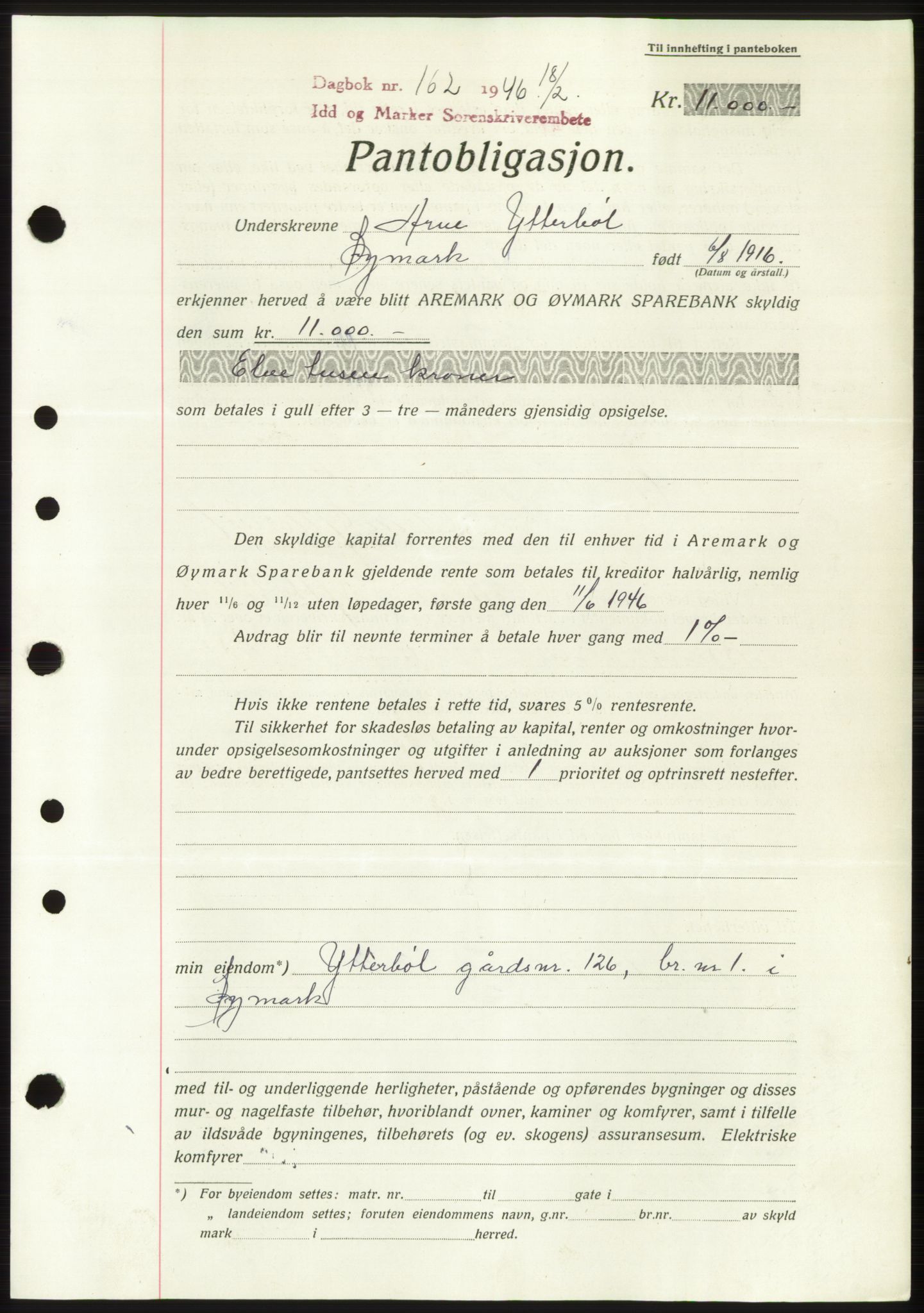 Idd og Marker sorenskriveri, SAO/A-10283/G/Gb/Gbc/L0003: Pantebok nr. B4-9b, 1946-1946, Tingl.dato: 18.02.1946