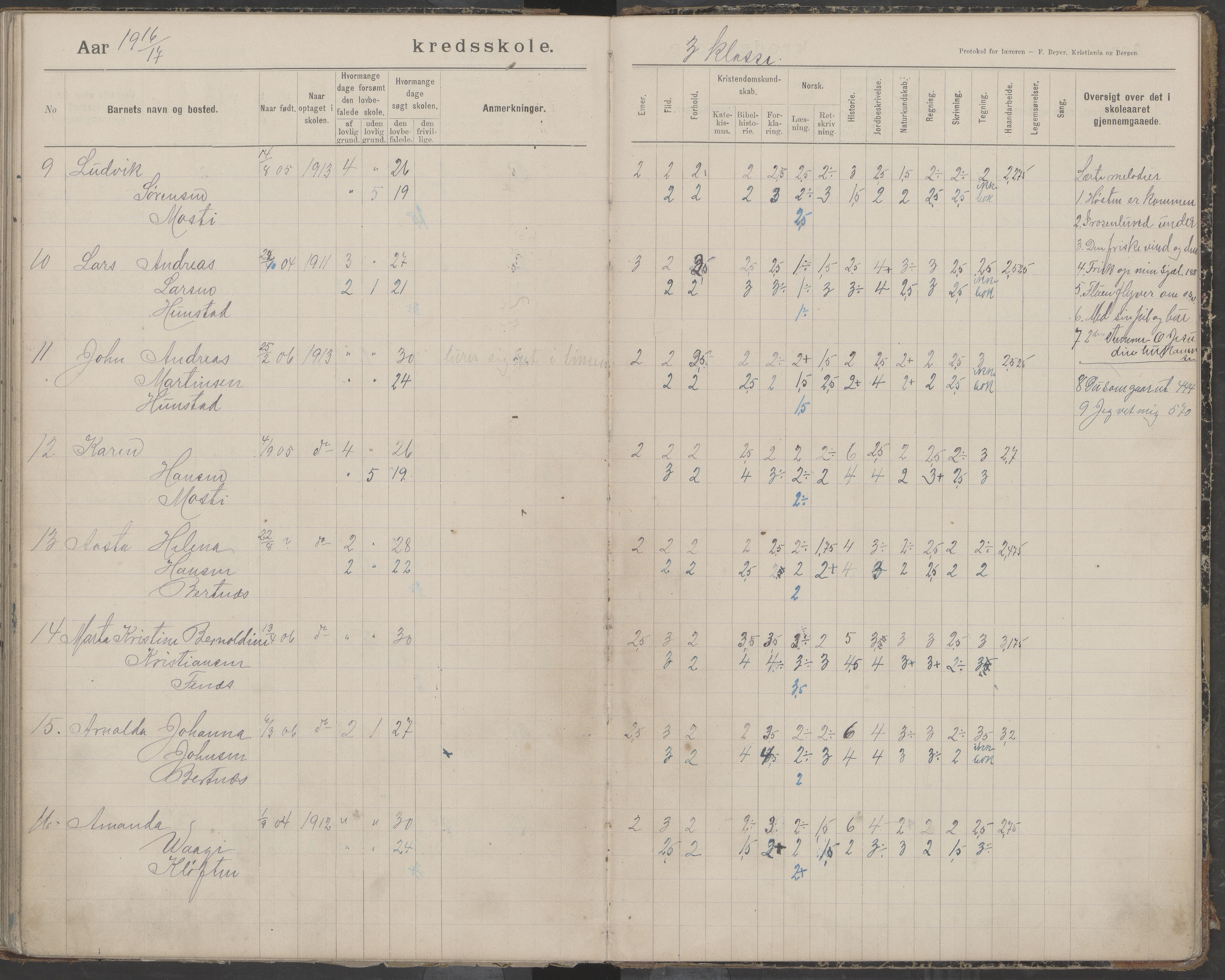 Bodin kommune. Støver skolekrets, AIN/K-18431.510.07/F/Fa/L0006: Protokoll lærere i Støver skolekrets, 1908-1918