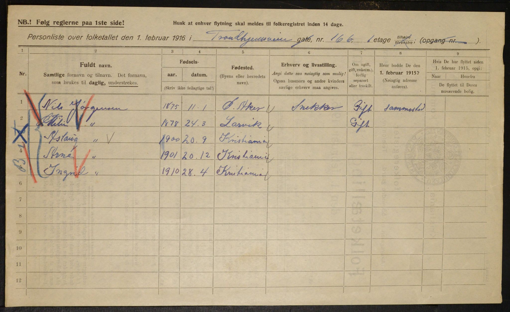 OBA, Kommunal folketelling 1.2.1916 for Kristiania, 1916, s. 120474