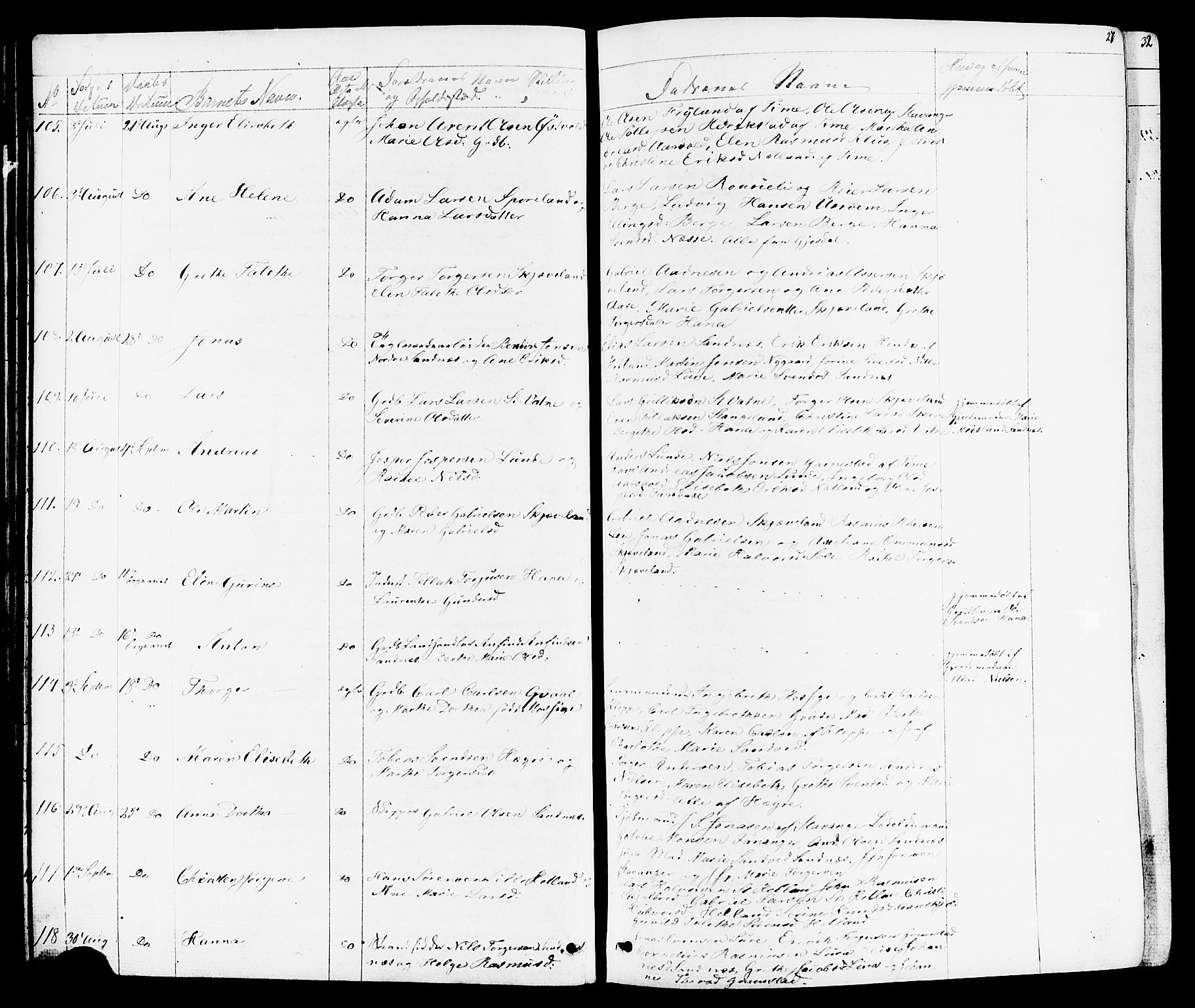 Høyland sokneprestkontor, AV/SAST-A-101799/001/30BB/L0001: Klokkerbok nr. B 1, 1854-1873, s. 27