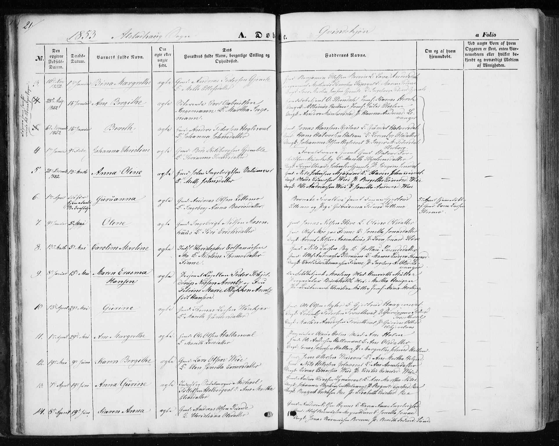 Ministerialprotokoller, klokkerbøker og fødselsregistre - Nord-Trøndelag, AV/SAT-A-1458/717/L0154: Ministerialbok nr. 717A07 /1, 1850-1862, s. 21