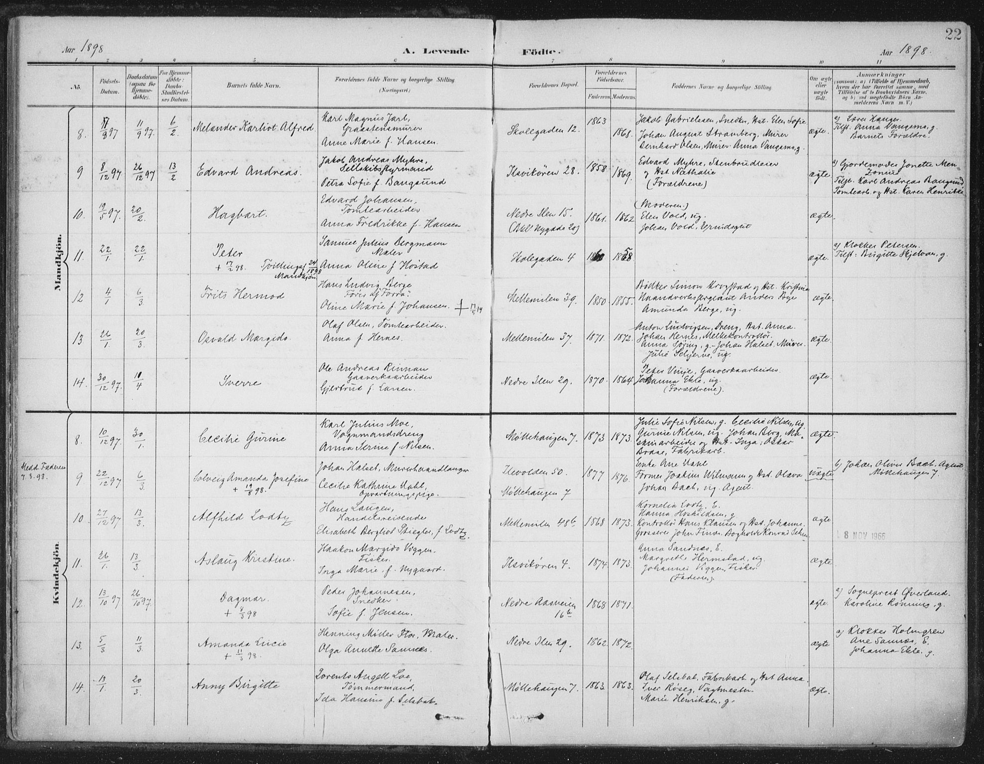 Ministerialprotokoller, klokkerbøker og fødselsregistre - Sør-Trøndelag, SAT/A-1456/603/L0167: Ministerialbok nr. 603A06, 1896-1932, s. 22